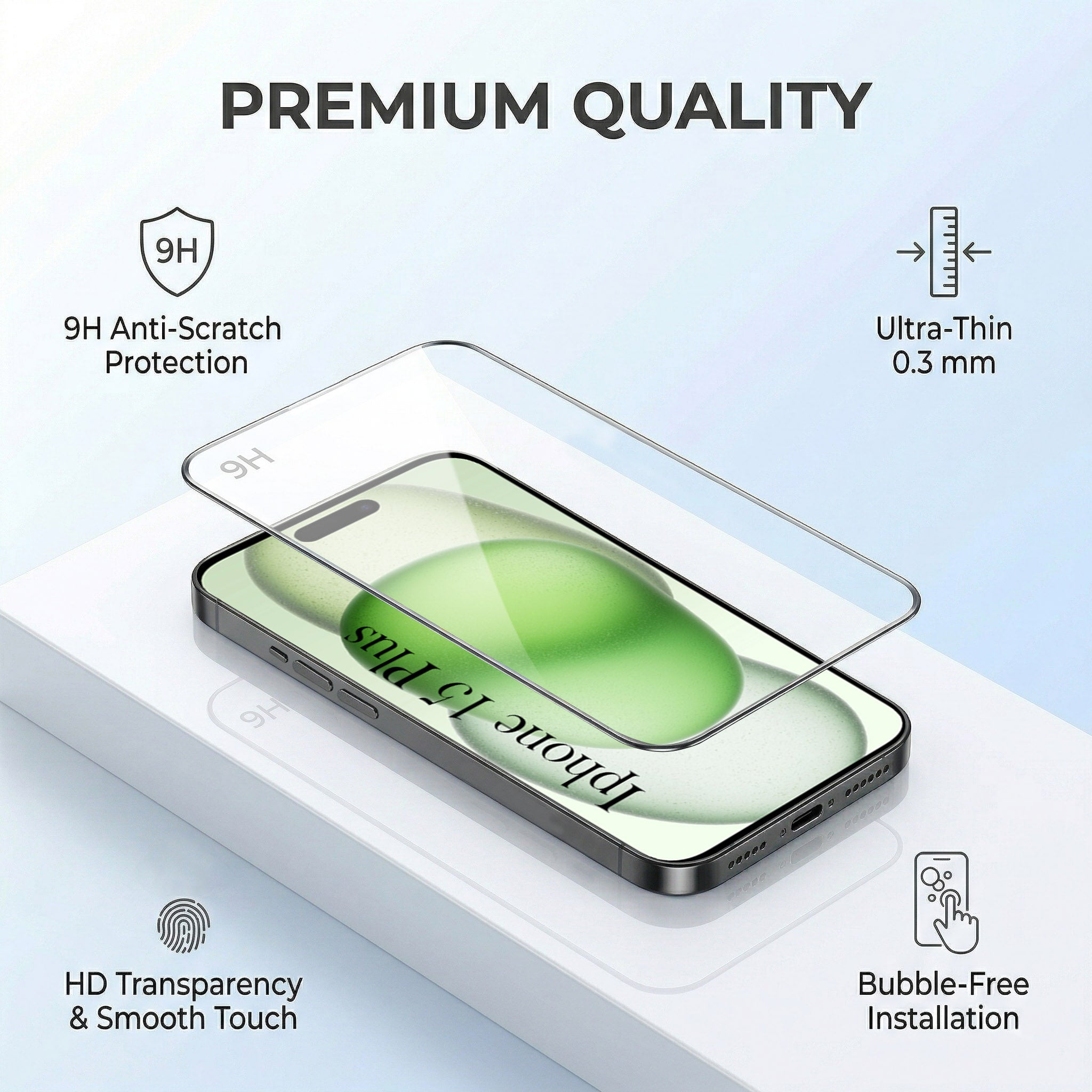For Apple iPhone 15 Plus Combo with Back Cover and 9H Tempered Glass (Lifetime Anti-Yellow | Sleek Hard Crystal | Oleophobic Coating Screen Glass)