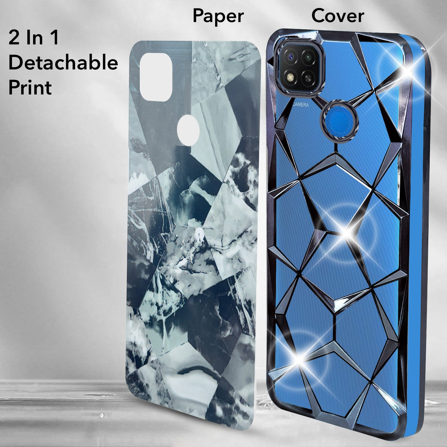 For Redmi 9C Back Cover Case (Dual Design Glitter Sparkle and Detachable Diamond Print Case | Soft and Flexible)