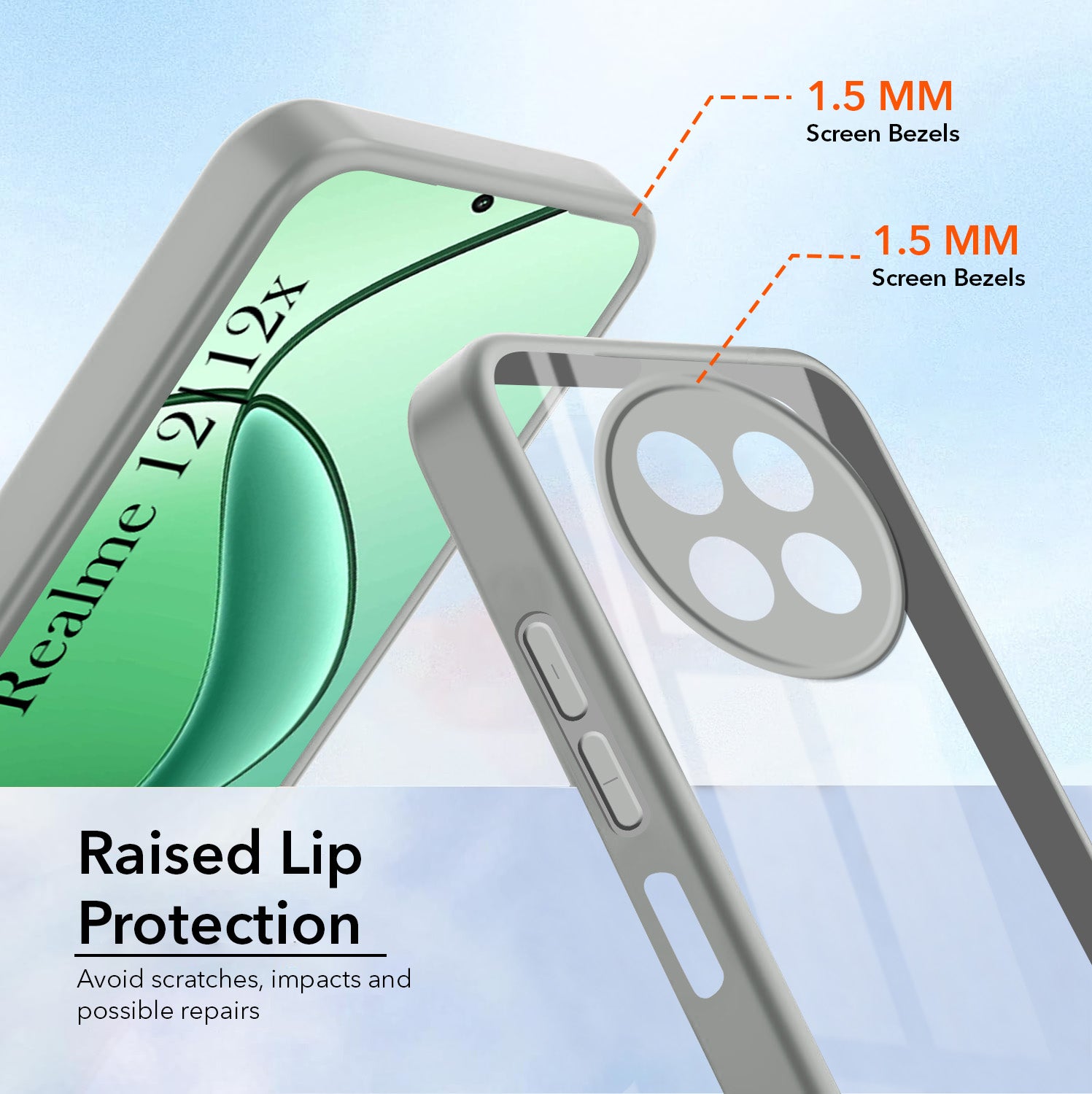For Realme 12 | Realme 12X Ultra-Hybrid Back Cover Case (Lifetime Anti Yellow | Anti Scratch | Crystal Clear Shockproof)