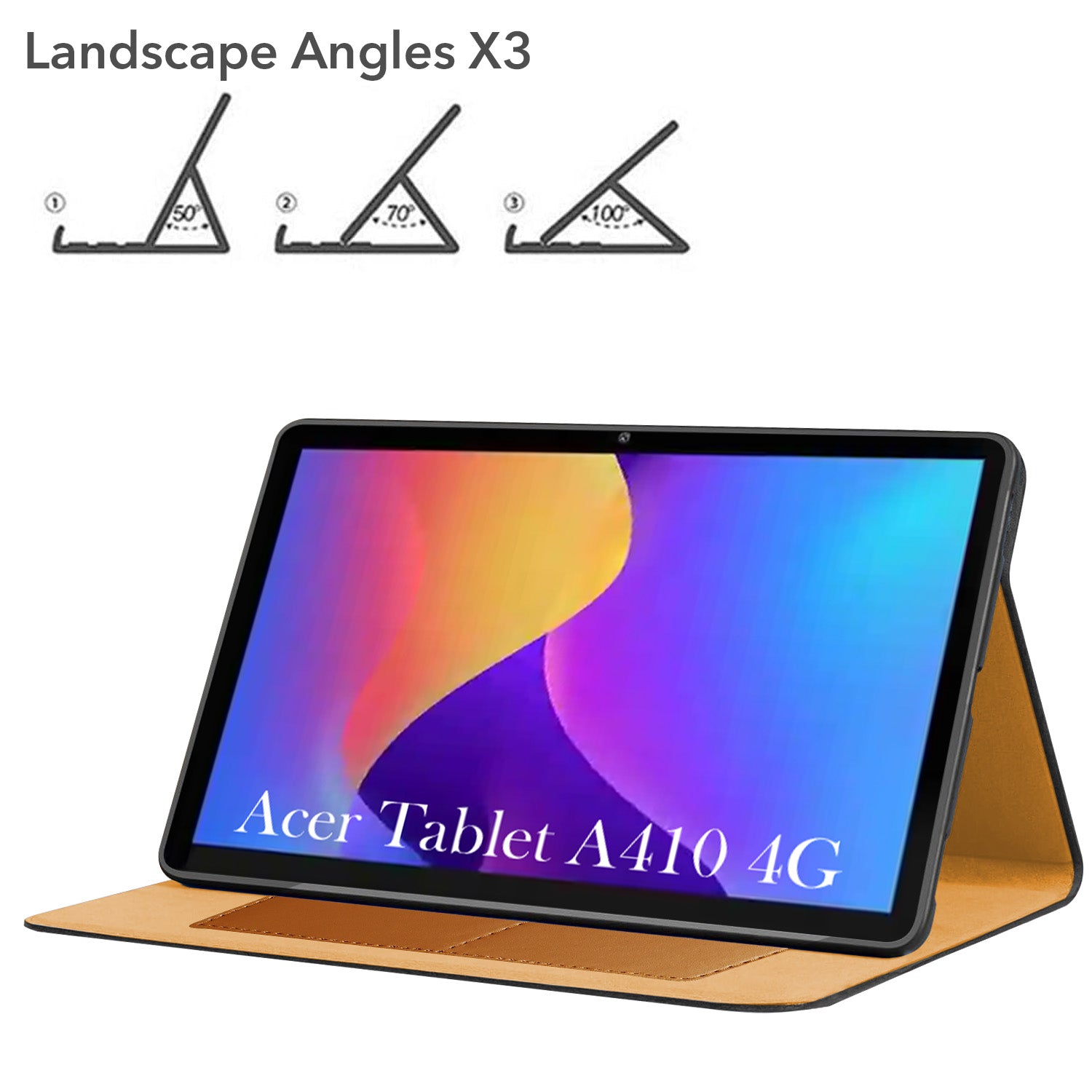 For Acer Tablet A410 4G 10.1 Inch Flip Cover Folio Cover (PU Leather | Multi-Angle Smart Stand | Card Storage Slots | Silicone Back Pouch)