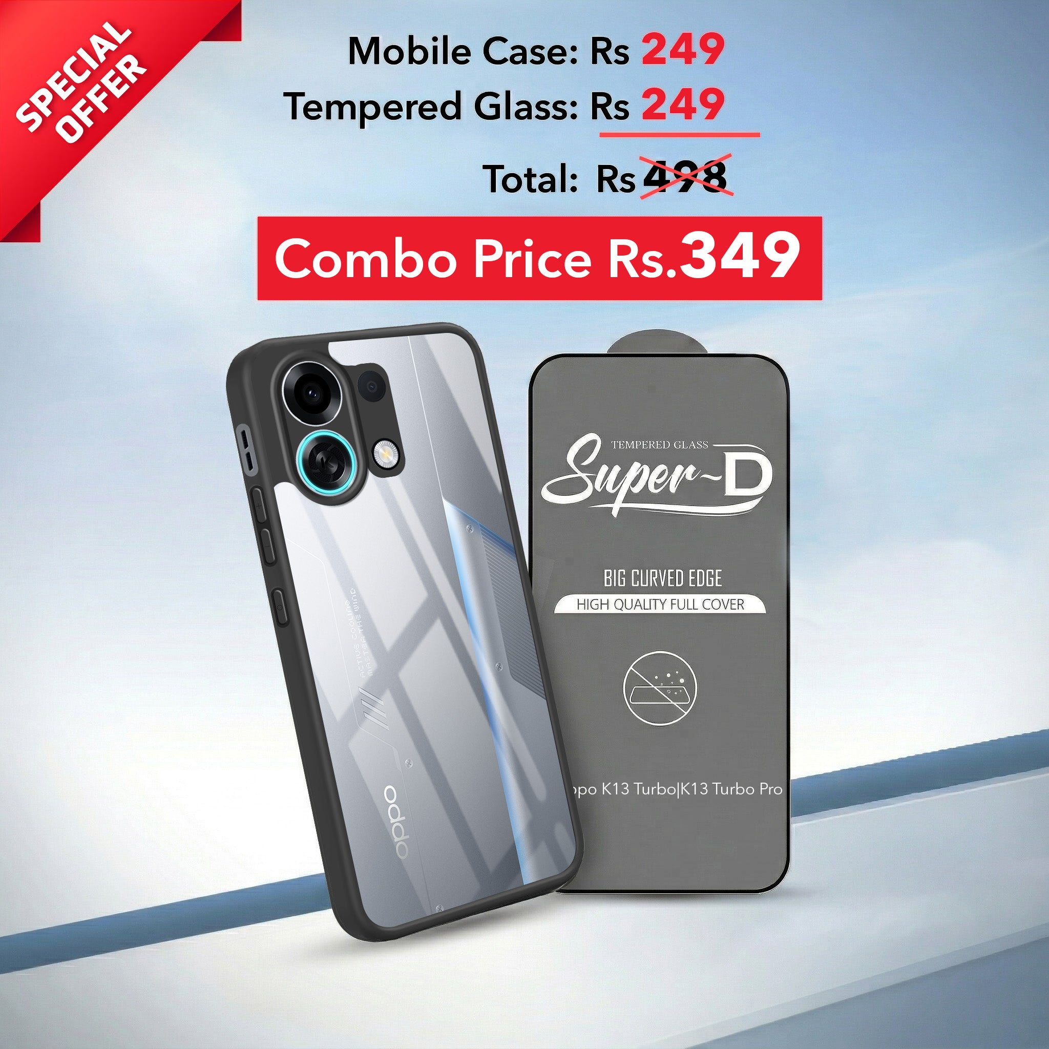 For Oppo K13 Turbo | Oppo K13 Turbo Pro Combo with Back Cover and 9H Tempered Glass (Lifetime Anti-Yellow | Crystal Clear Shockproof | Oleophobic Coating Screen Glass)