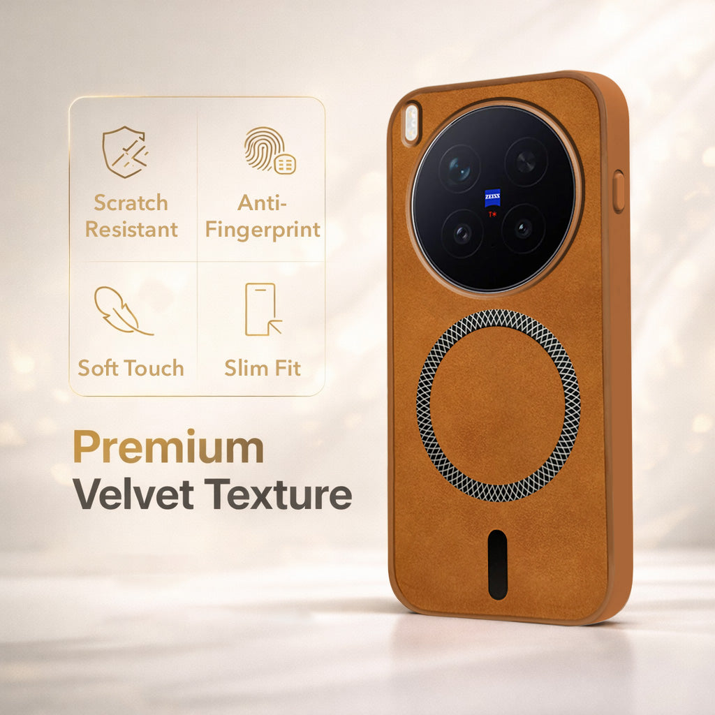 For Vivo X300 Pro Back Cover Case Leather Finish (MagSafe Compatible Wireless Charging | Soft Touch | Camera Bump Protection)