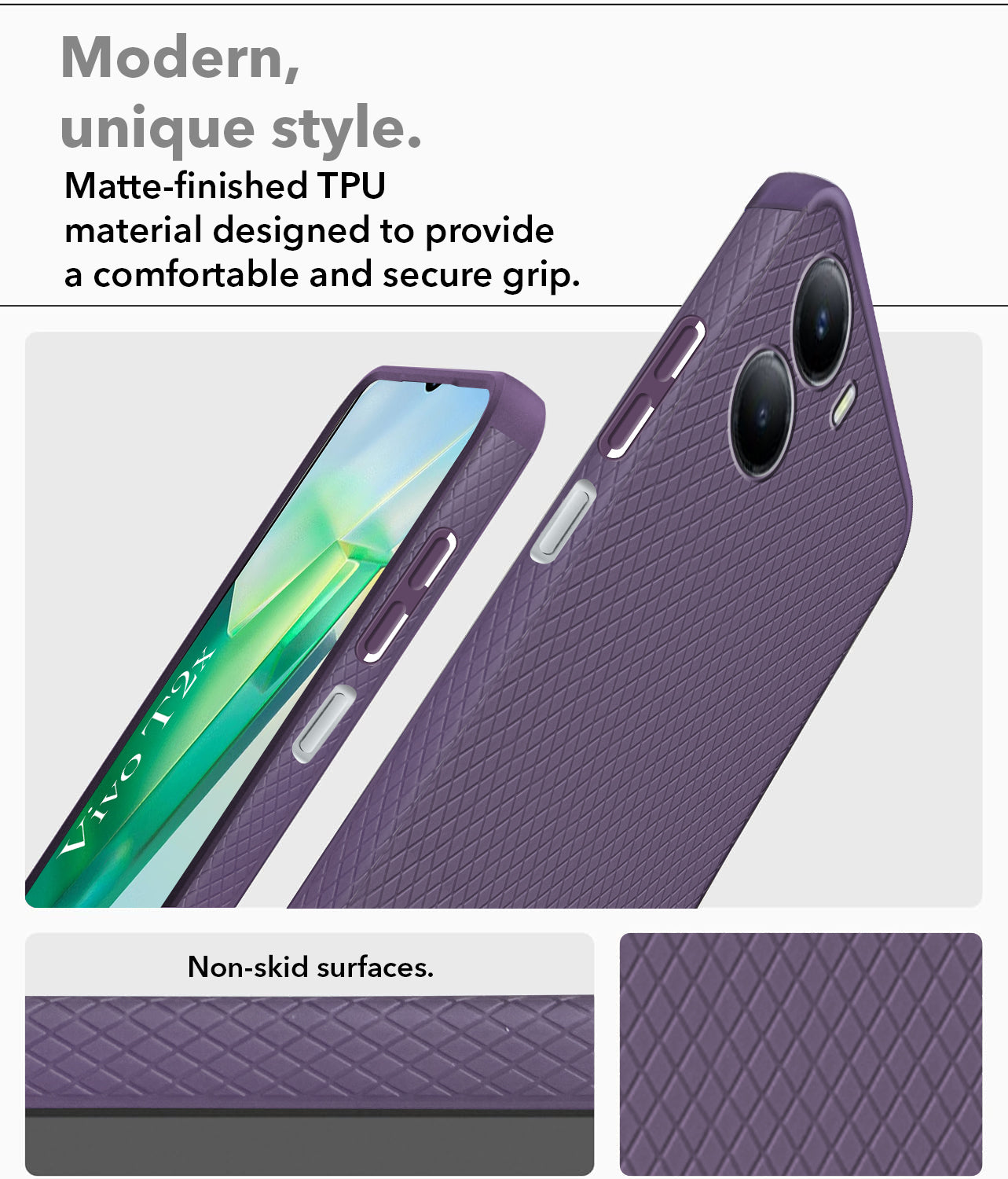 For Vivo T2x Back Cover Case (Liquid Silicone | Side Grip | Camera Protection)