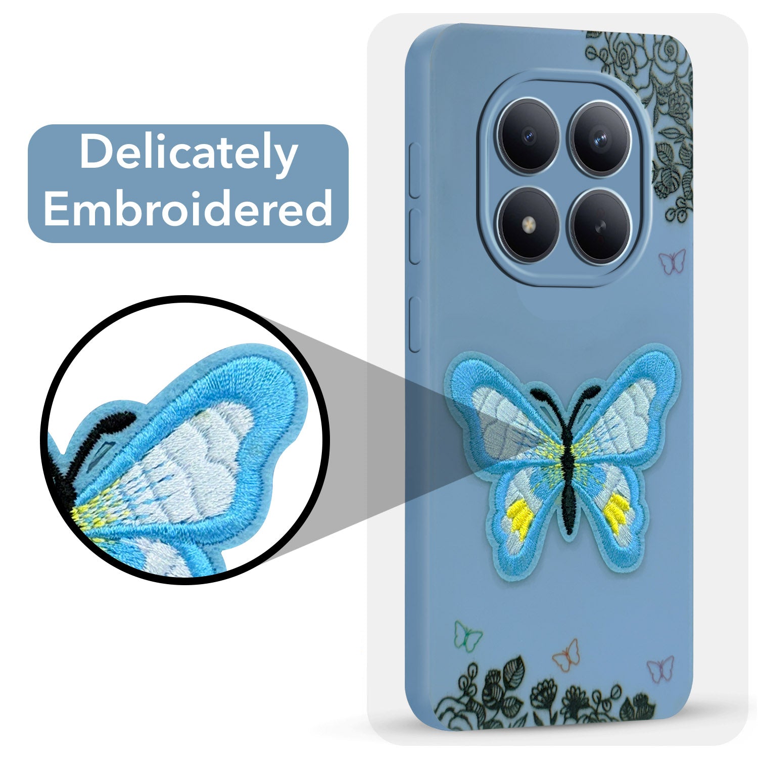 For Xiaomi Redmi Note 15 Pro Plus 5G Back Cover Case (Soft Butterfly Embroidery | Women Teen Girls | Camera Protection| Matte Silicone)