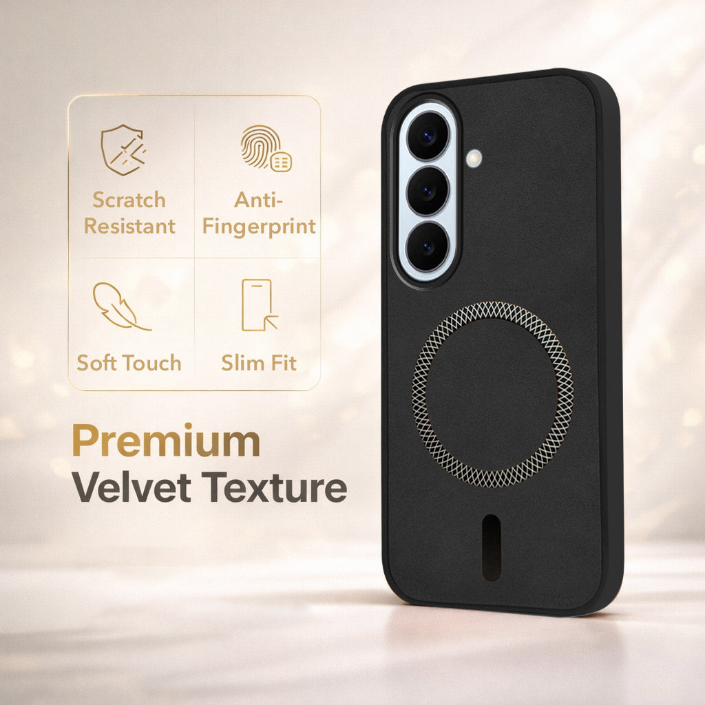 For Samsung Galaxy S26 5G Back Cover Case Leather Finish (MagSafe Compatible Wireless Charging | Soft Touch | Camera Bump Protection)