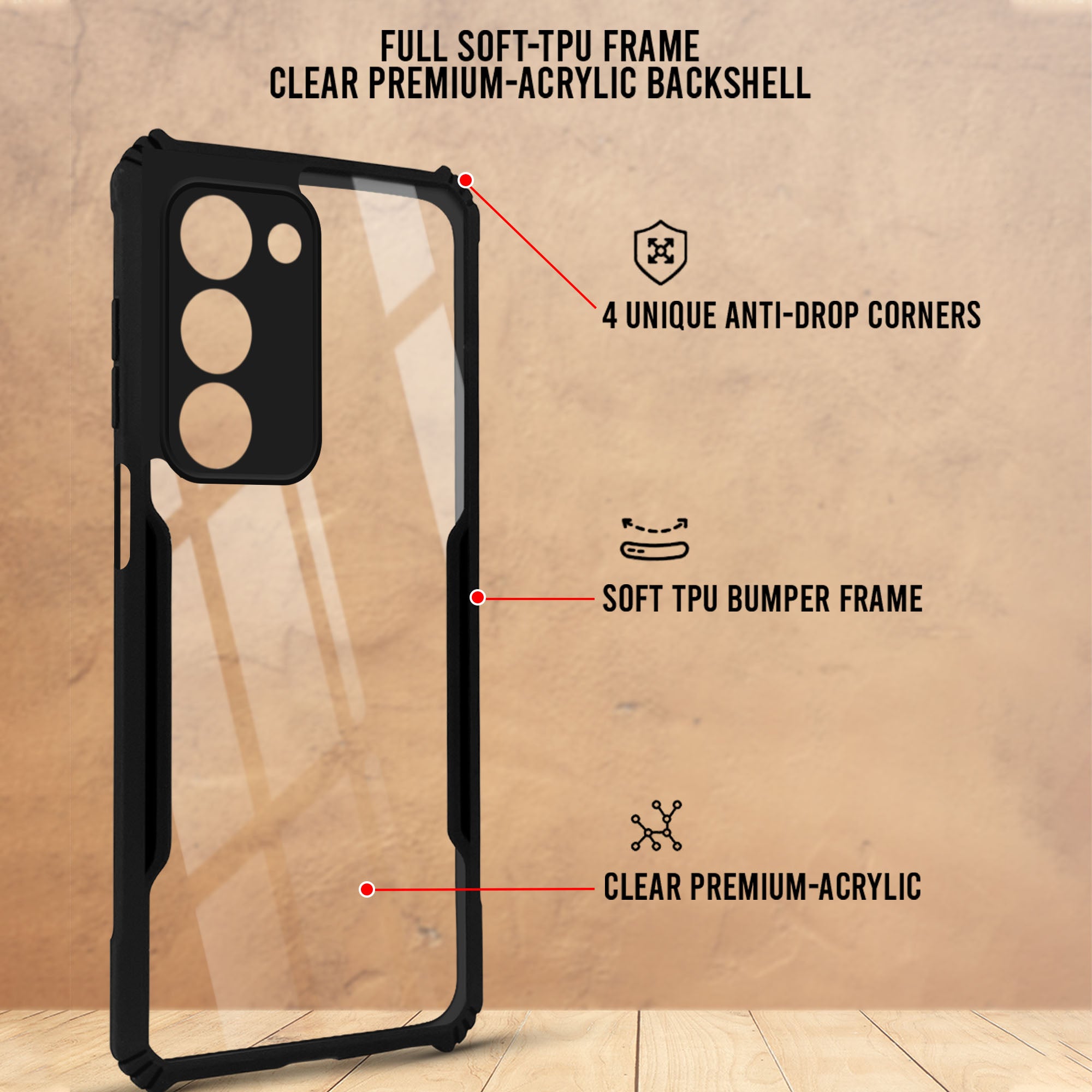 For Realme C83 5G Back Cover Case Hybrid (Shockproof with Polycarbonate Clear Panel | Professional Black)
