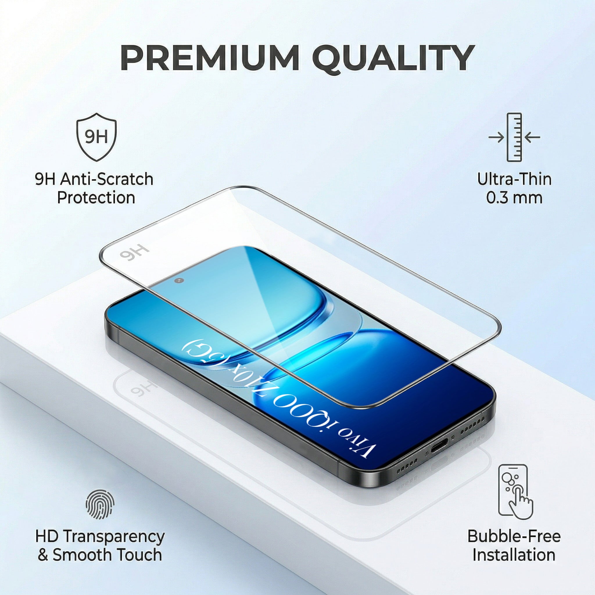 For Vivo iQOO Z10x Combo with Back Cover and 9H Tempered Glass (Lifetime Anti-Yellow | Sleek Hard Crystal | Oleophobic Coating Screen Glass)