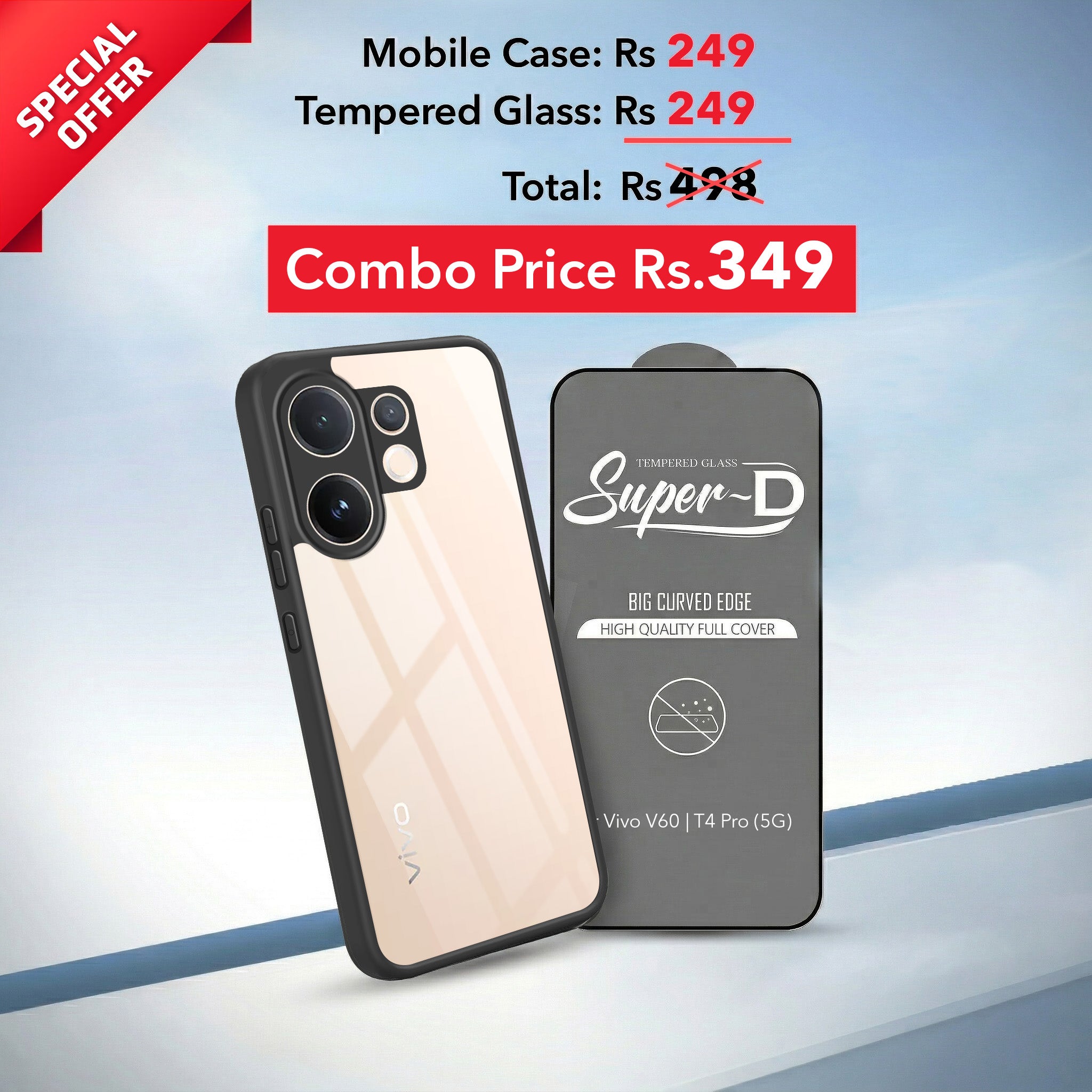 For Vivo V60 | Vivo T4 Pro Combo with Back Cover and 9H Tempered Glass (Lifetime Anti-Yellow | Crystal Clear Shockproof | Oleophobic Coating Screen Glass)