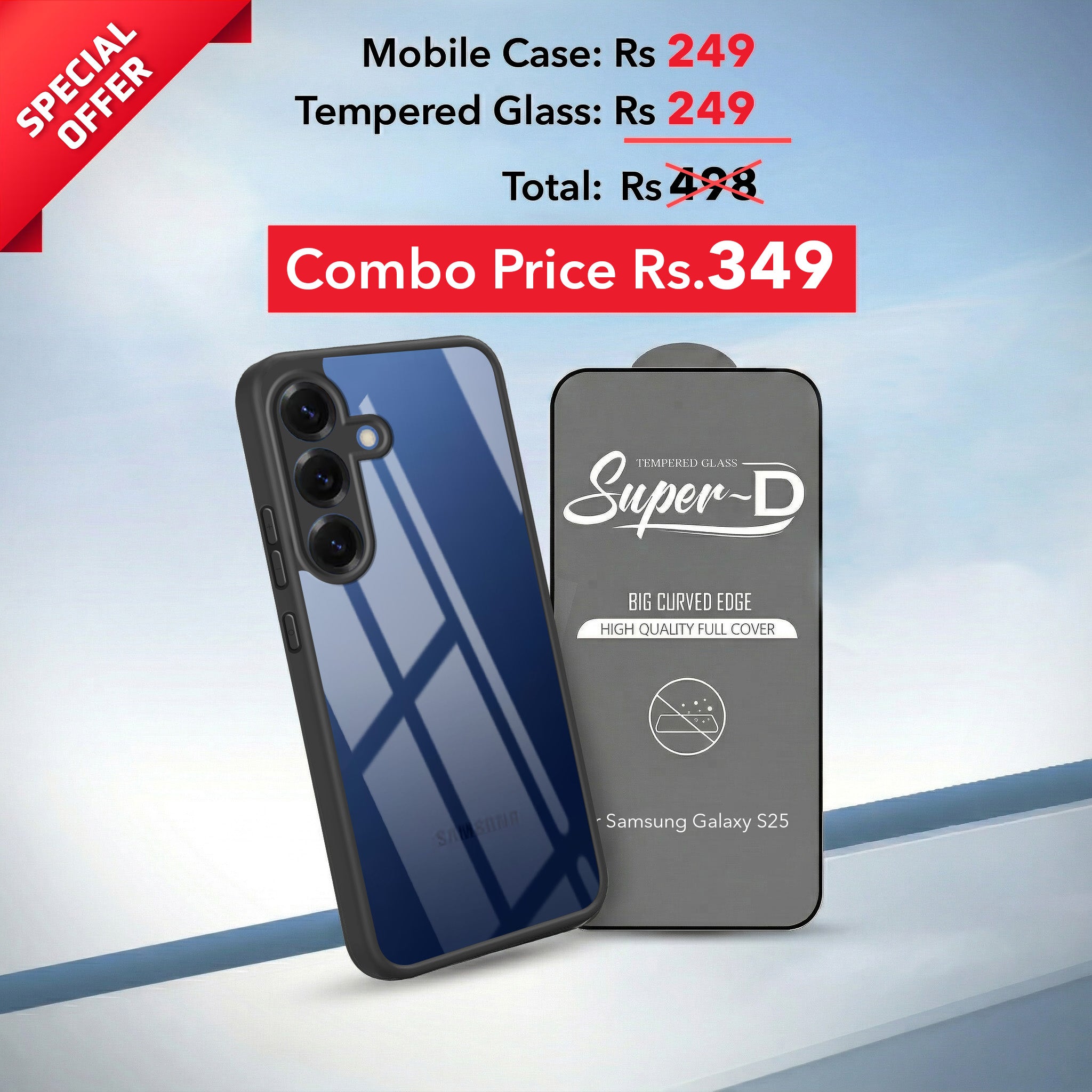 For Samsung Galaxy S25 Combo with Back Cover and 9H Tempered Glass (Lifetime Anti-Yellow | Crystal Clear Shockproof | Oleophobic Coating Screen Glass)