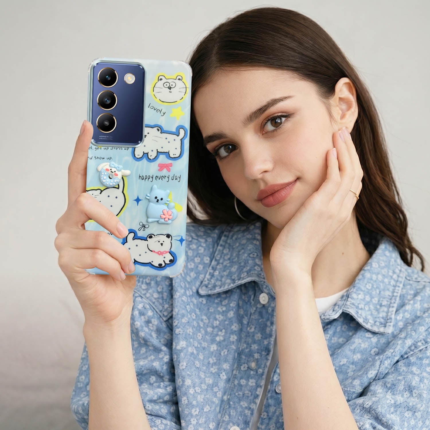 For Vivo T3 5G Back Cover Case (3D Cute Cartoons | Hard Back Side Soft | Matte Premium Finish | HD Printing)