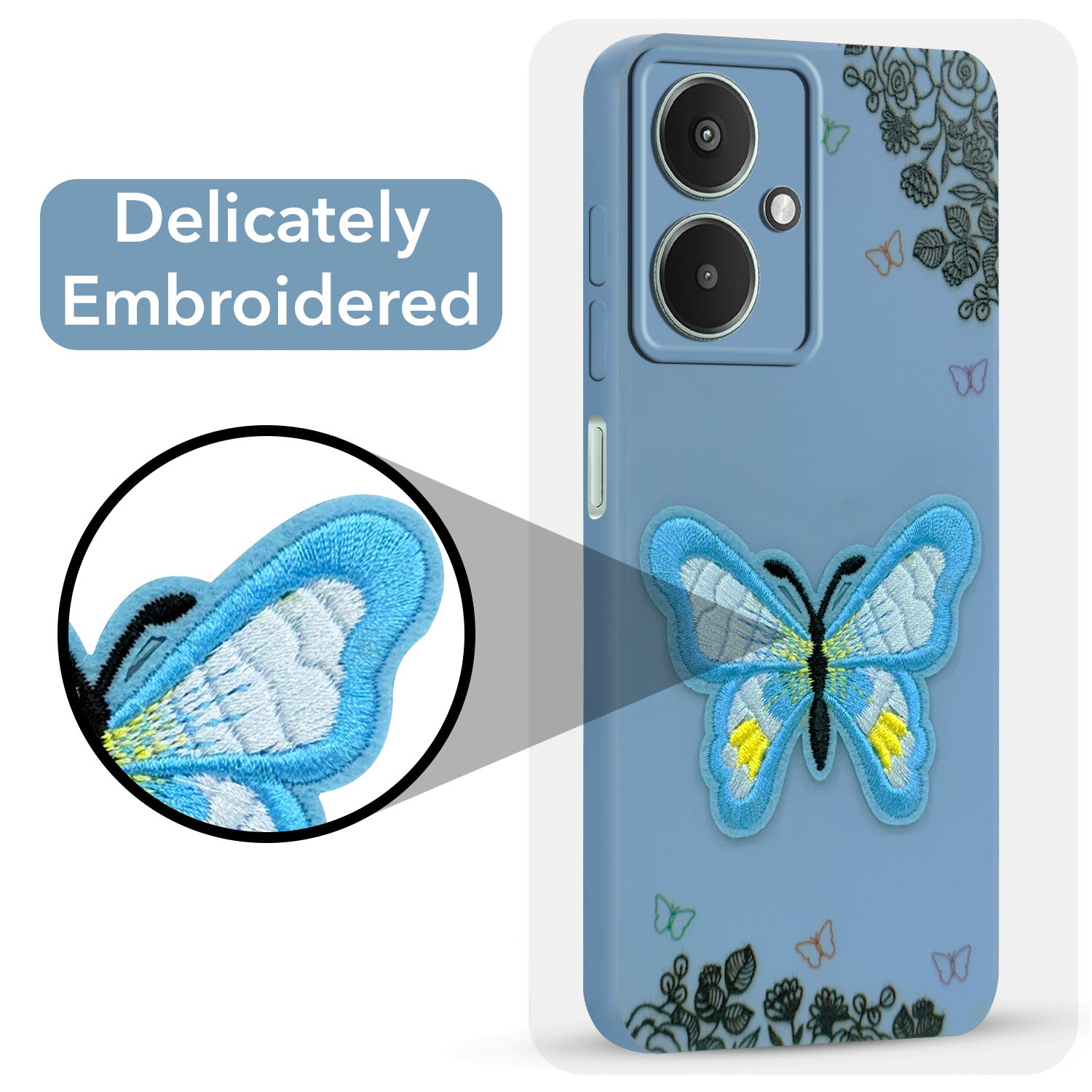 For Redmi 13C 5G Back Cover Case (Soft Butterfly Embroidery | Women Teen Girls | Camera Protection| Matte Silicone)