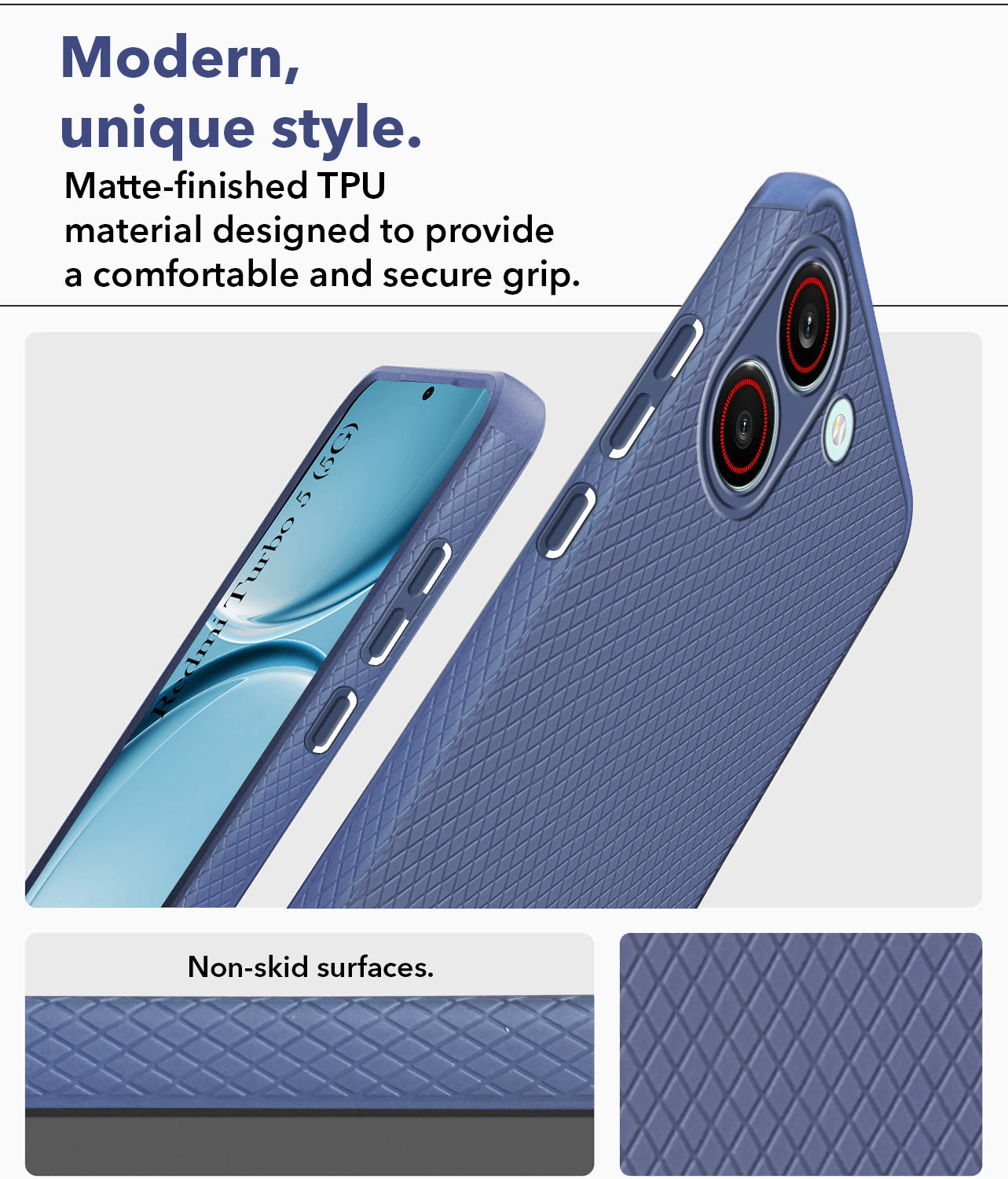 For Redmi Turbo 5 Back Cover Case Liquid Silicone (Camera Protection | Side Grip Texture | Soft and Flexible)