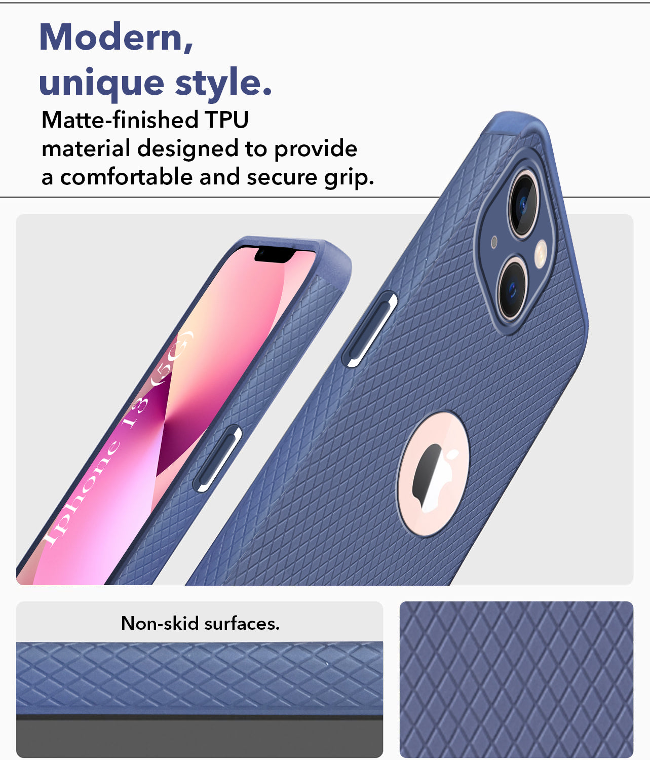 For Apple iPhone 13 Back Cover Case Liquid Silicone (Camera Protection | Side Grip Texture | Soft and Flexible)