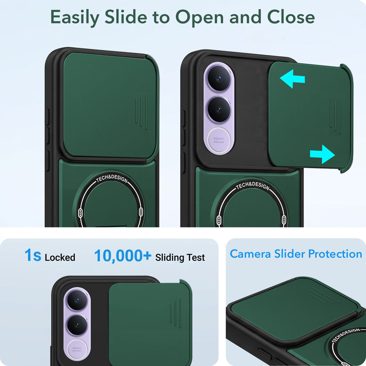 For Vivo V70 FE 5G Back Case Cover Metallic (Hybrid Armor Kickstand | Sliding Shutter Camera Protection | MagSafe Compatible)