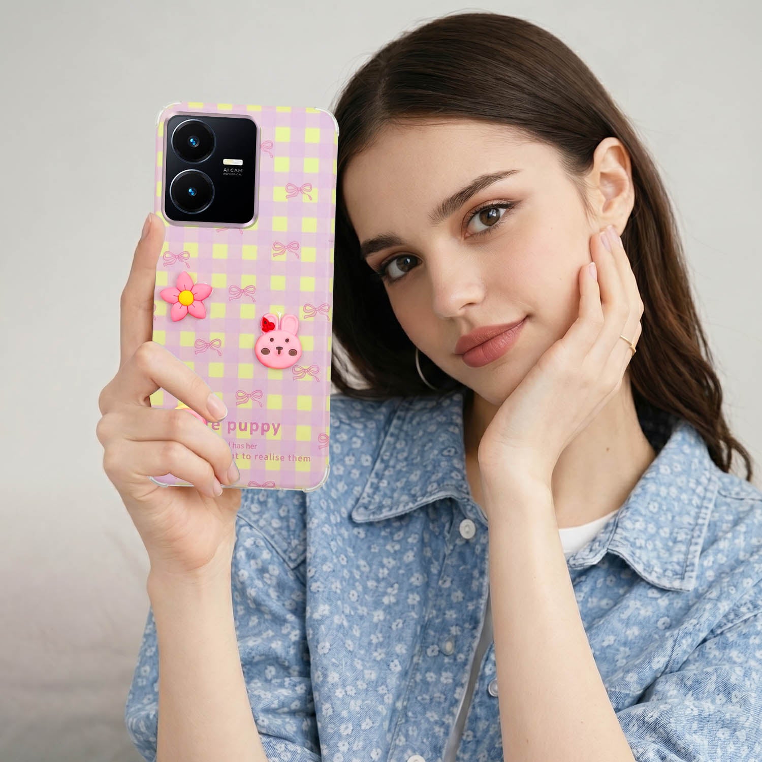 For Vivo Y22 | Vivo Y22s Back Cover Case (3D Cute Cartoons | Hard Back Side Soft | Matte Premium Finish | HD Printing)