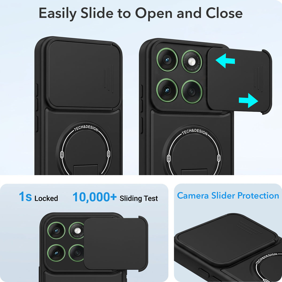 For Motorola Moto Edge 60 Back Case Cover Metallic (Hybrid Armor Kickstand | Sliding Shutter Camera Protection | MagSafe Compatible)