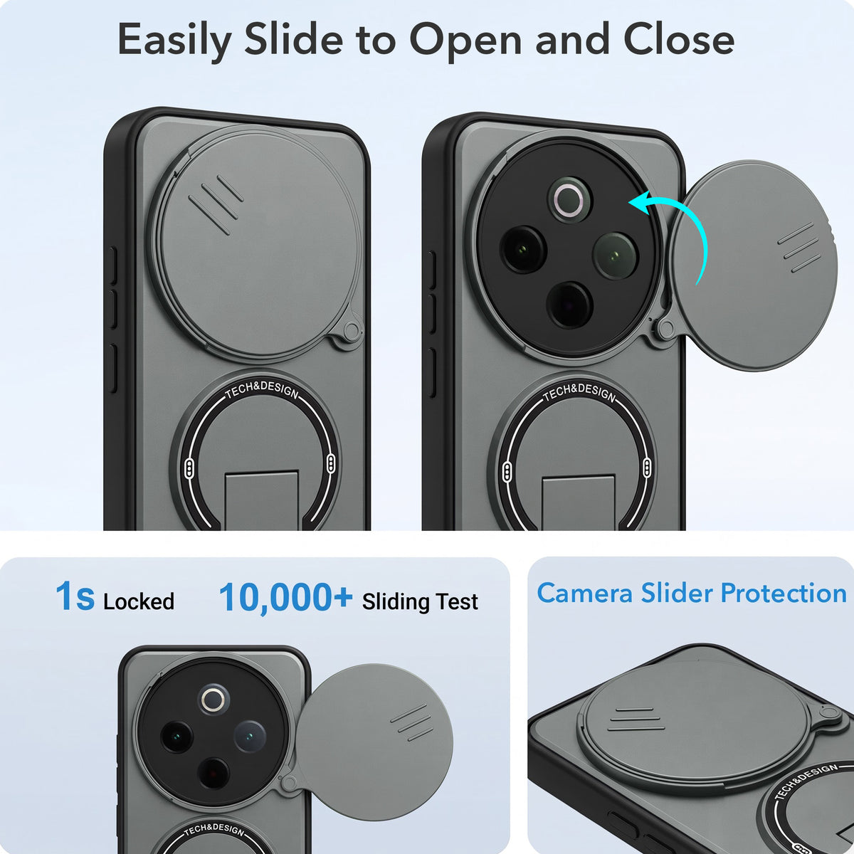 For Vivo iQOO Z10 Back Case Cover Metallic (Hybrid Armor Kickstand | Sliding Shutter Camera Protection | MagSafe Compatible)