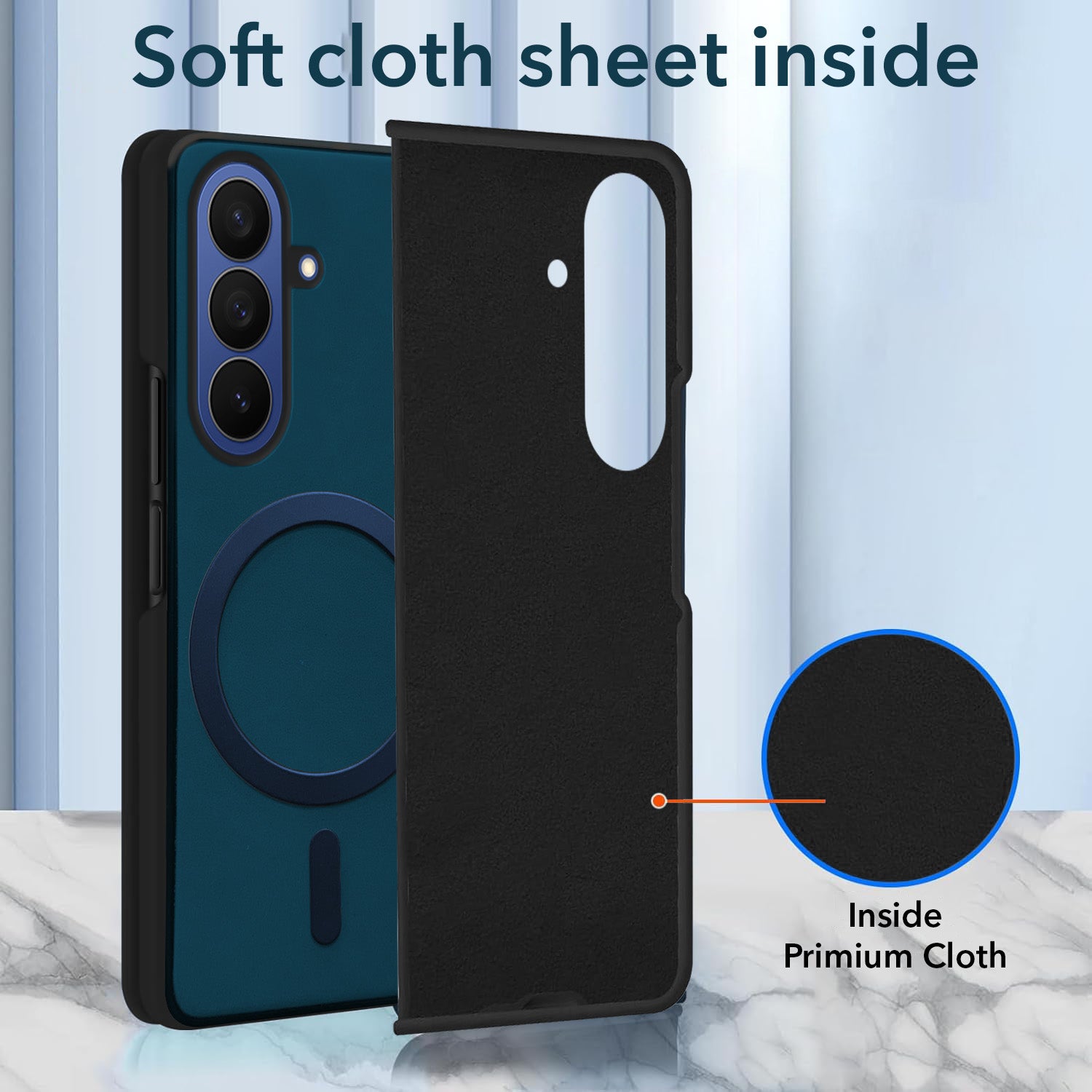 For Samsung Galaxy Z Fold 7 Back Cover Case Leather Finish (MagSafe Wireless Charging Compatible | Inside Microfiber Cloth)