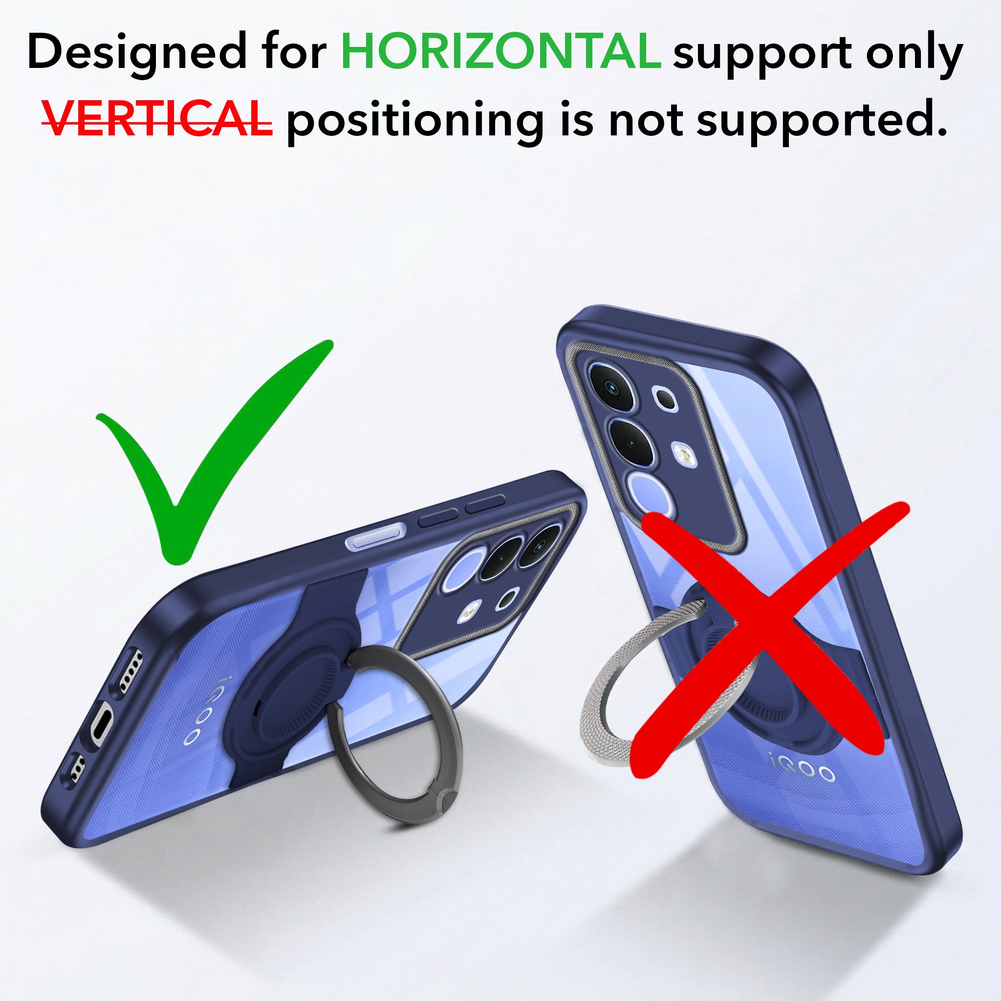 For Vivo iQOO Z10x Back Cover Case with stand (Built-in Ring Holder Kickstand | Lifetime Anti Yellow | Camera Protection)