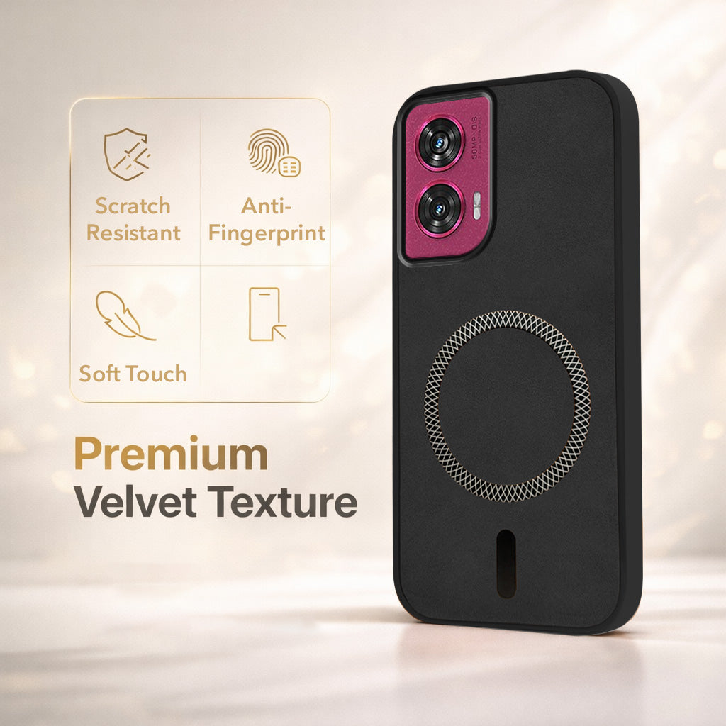 For Motorola Moto Edge 50 Fusion Back Cover Case Leather Finish (MagSafe Compatible Wireless Charging | Soft Touch | Camera Bump Protection)