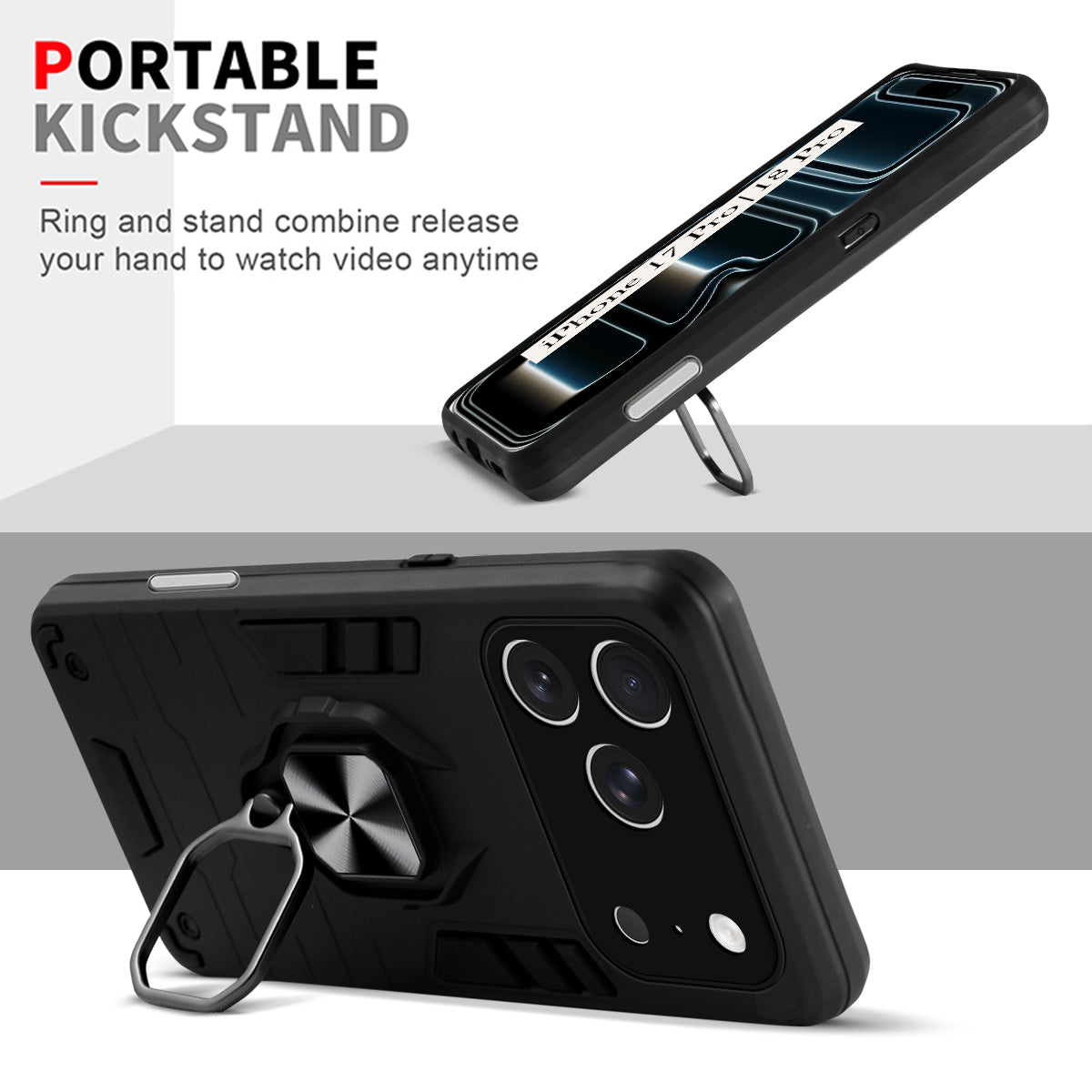 For iPhone 17 Pro | iPhone 18 Pro Back Cover Case (Shockproof Dual Layer Polycarbonate |Ring Holder Kickstand)