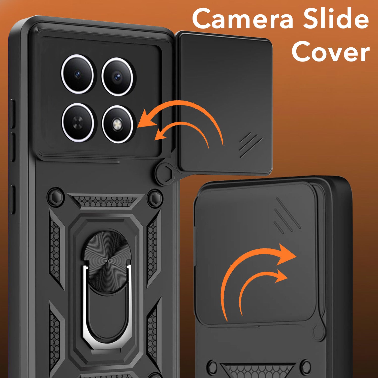 For Redmi note 15 | Redmi note 15 SE (5G) Back Cover Case Hybrid Armor (Sliding Shutter Camera Protection | Polycarbonate |Ring Holder Kickstand)