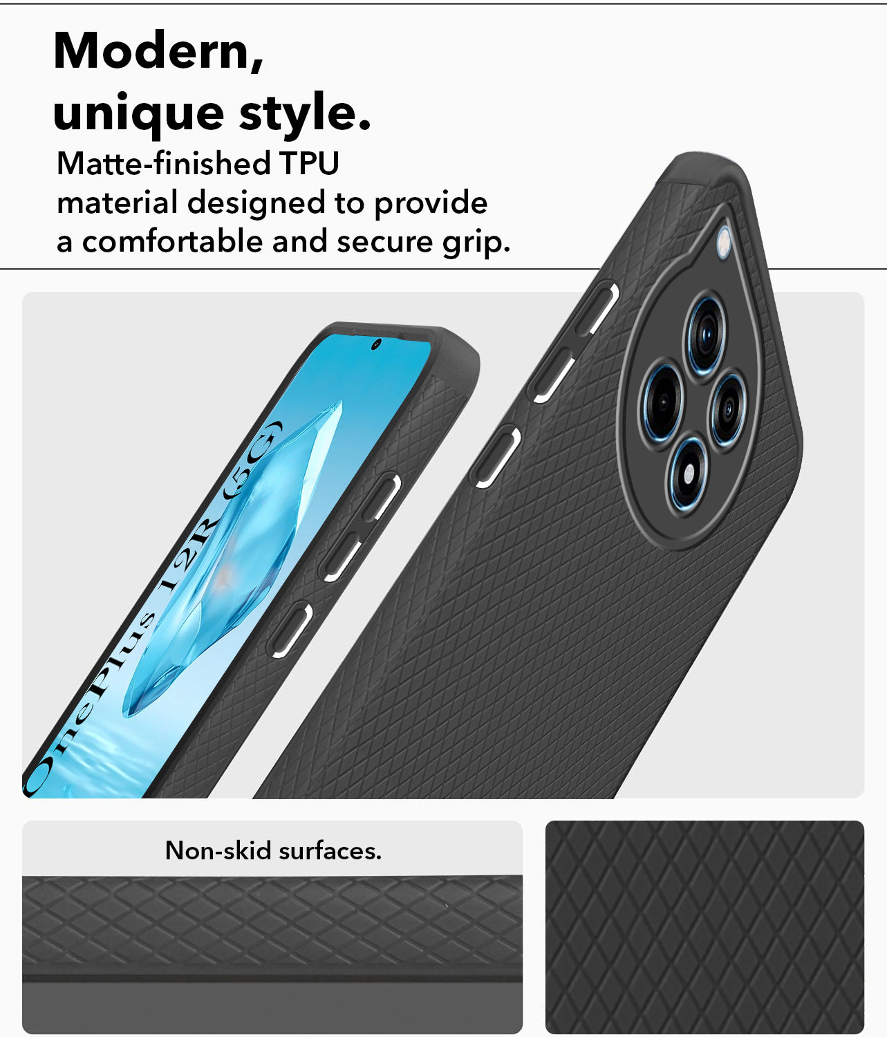 For OnePlus 12R 5G Back Cover Case (Minimalist Design Stitched Leather | Shockproof Raised Edges for Camera & Screen Protection)