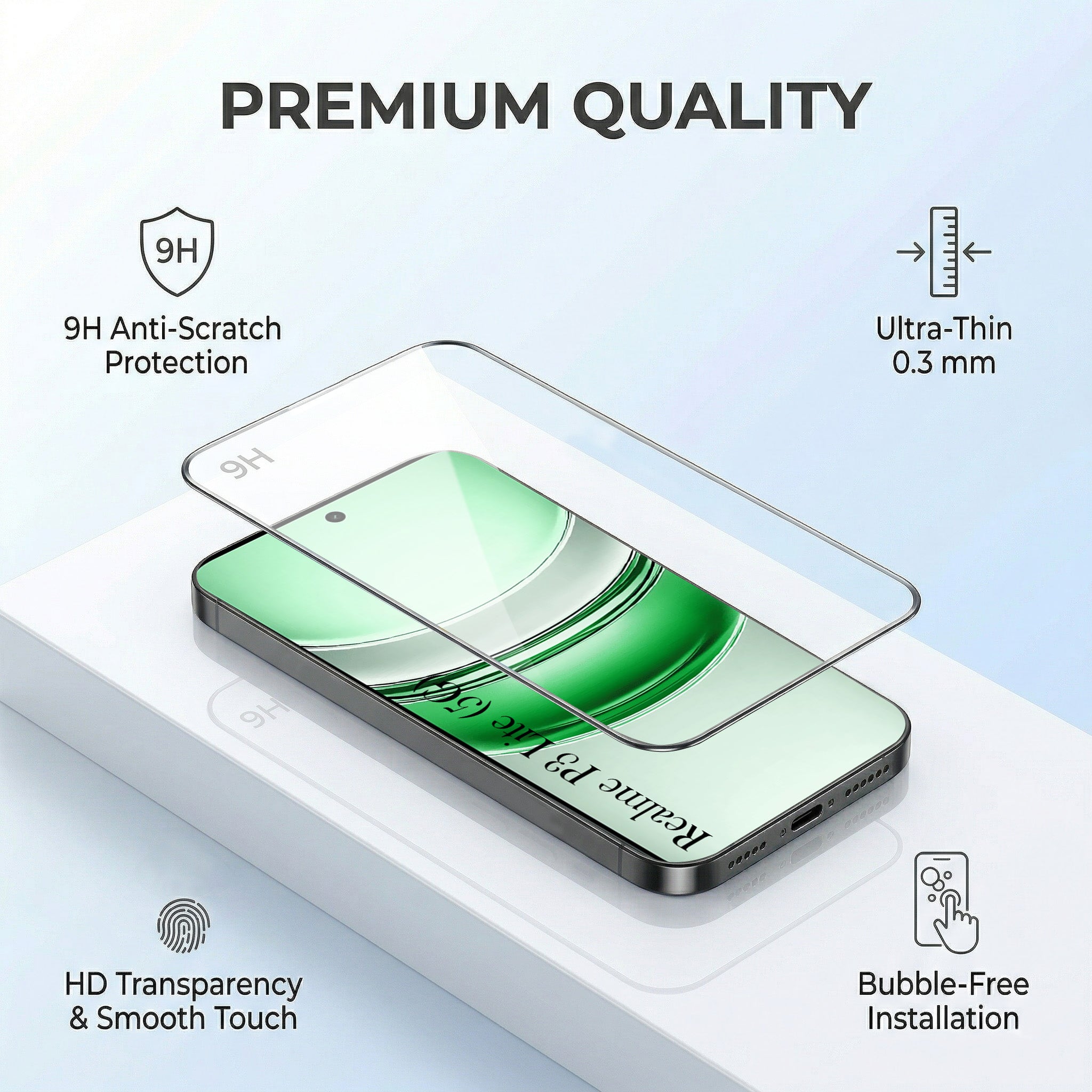 For Realme P3 Lite Combo with Back Cover and 9H Tempered Glass (Liquid Silicone | Camera Protection | Oleophobic Coating Screen Glass)