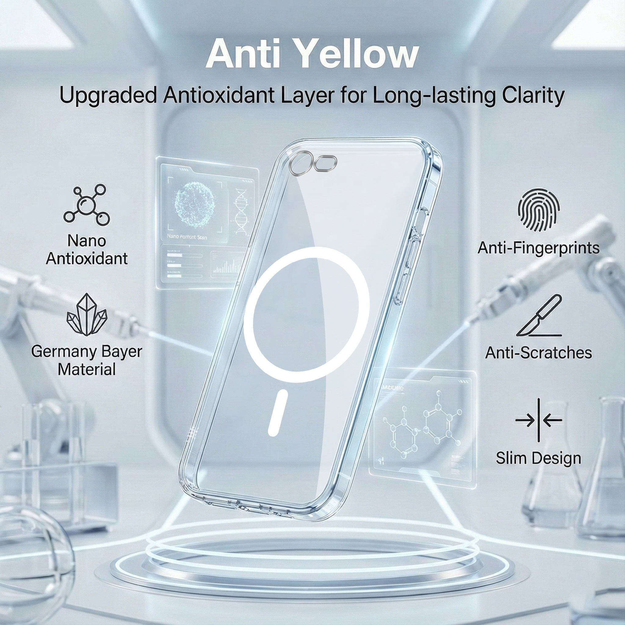 For Apple iPhone 7 | iPhone 8 Back Cover Case Lifetime Anti-Yellow MagSafe Compatible Clear (Sleek Hard Crystal | Shockproof and Camera Protection)