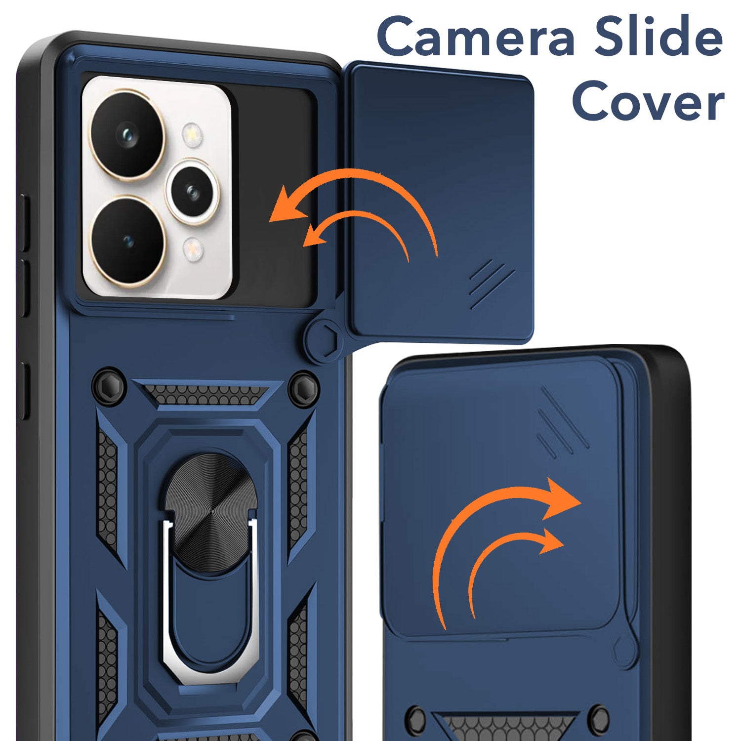 For Realme 15 Back Cover Case (Sliding Shutter Camera Protection | Polycarbonate |Ring Holder Kickstand)