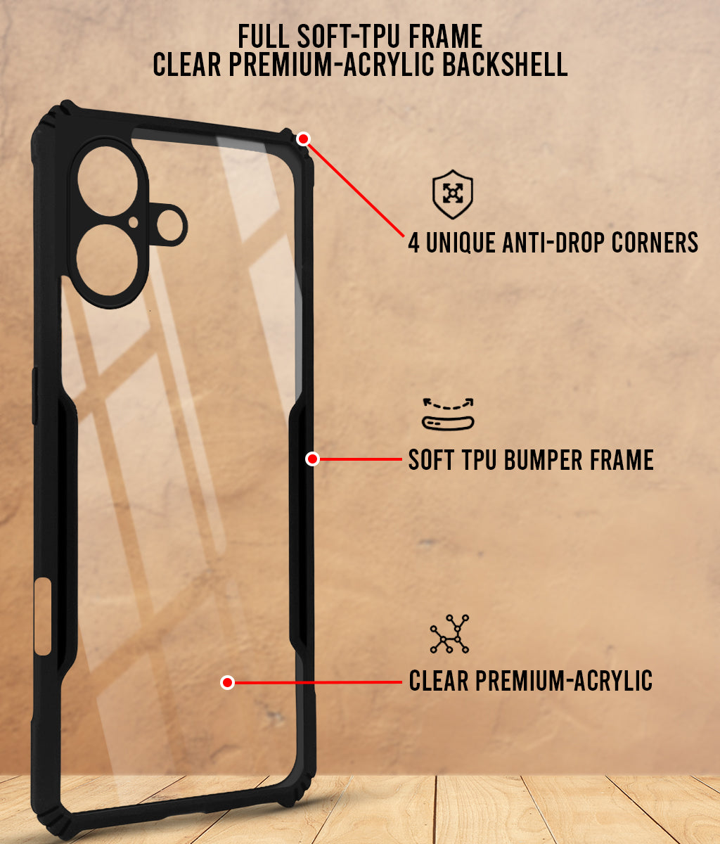 For Apple iPhone 17 Back Cover Case (Shockproof with Polycarbonate Clear Panel | Professional Black)