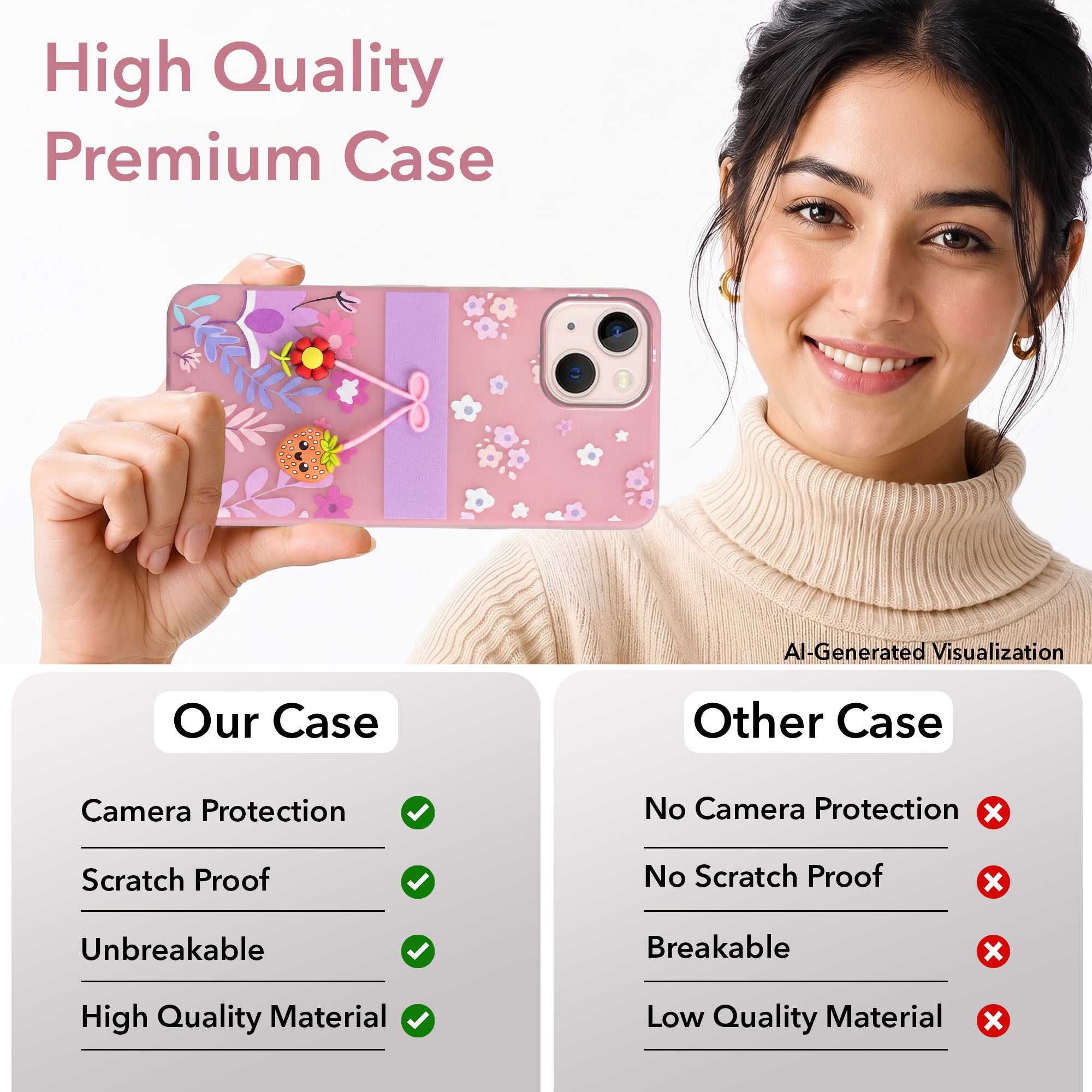 For Apple iPhone 13 Back Cover Case (3D Cute Cartoons | Hard Back Side Soft | Matte Premium Finish | HD Printing)