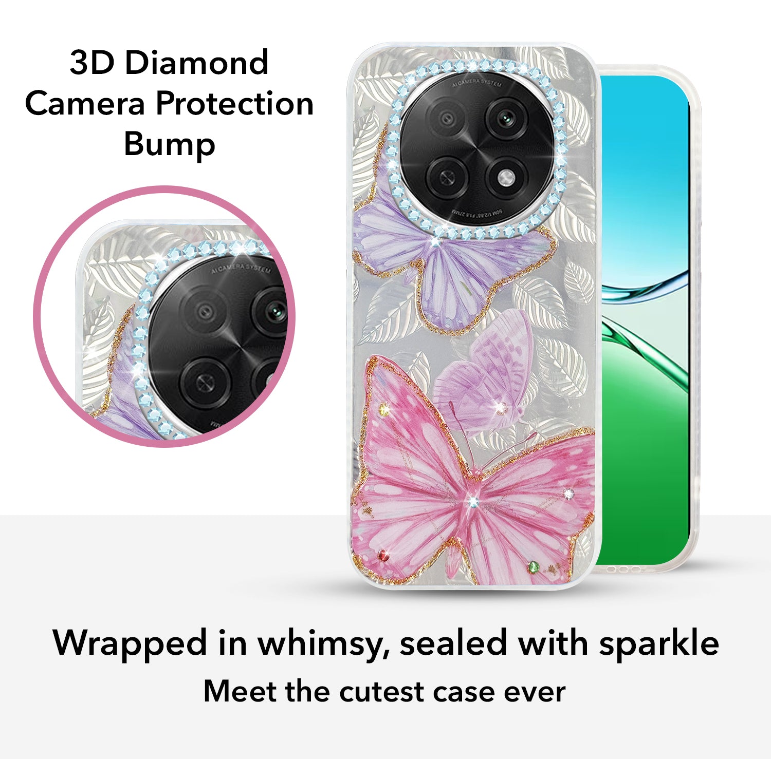 For Oppo F29 Pro Back Cover Case  (Luxury Floral Glitter Cute Butterfly | Diamond Studded Camera Bump | Girls & Women Design)