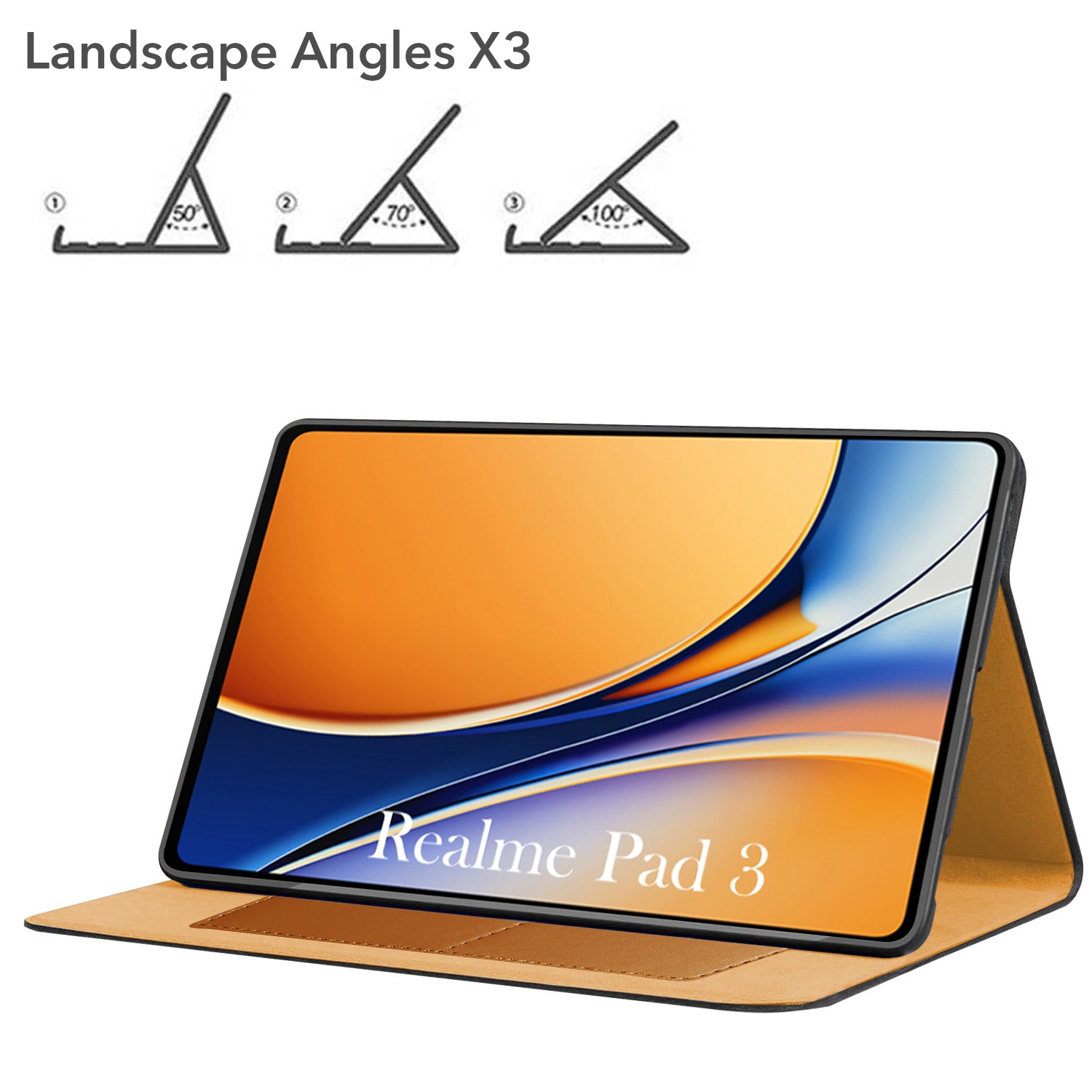 For Realme Pad 3 11.6 Inch Flip Cover Folio Cover (PU Leather | Multi-Angle Smart Stand | Card Storage Slots | Silicone Back Pouch)