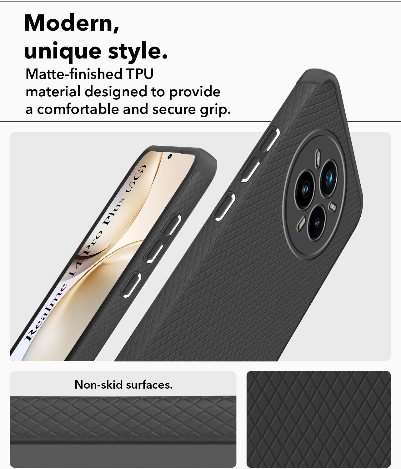 For Realme 14 Pro Plus 5G Back Cover Case (Liquid Silicone | Side Grip | Camera Protection)