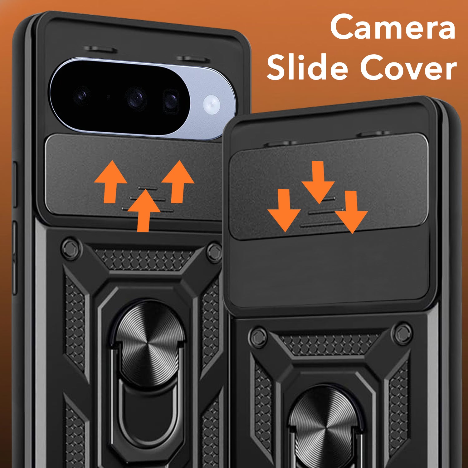 For Google Pixel 10 Back Cover Case (Sliding Shutter Camera Protection | Polycarbonate |Ring Holder Kickstand)