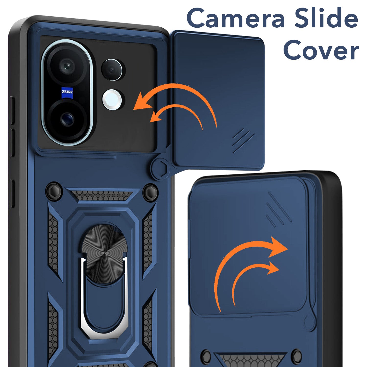 For Vivo X200 FE Back Cover Case (Sliding Shutter Camera Protection | Polycarbonate |Ring Holder Kickstand)