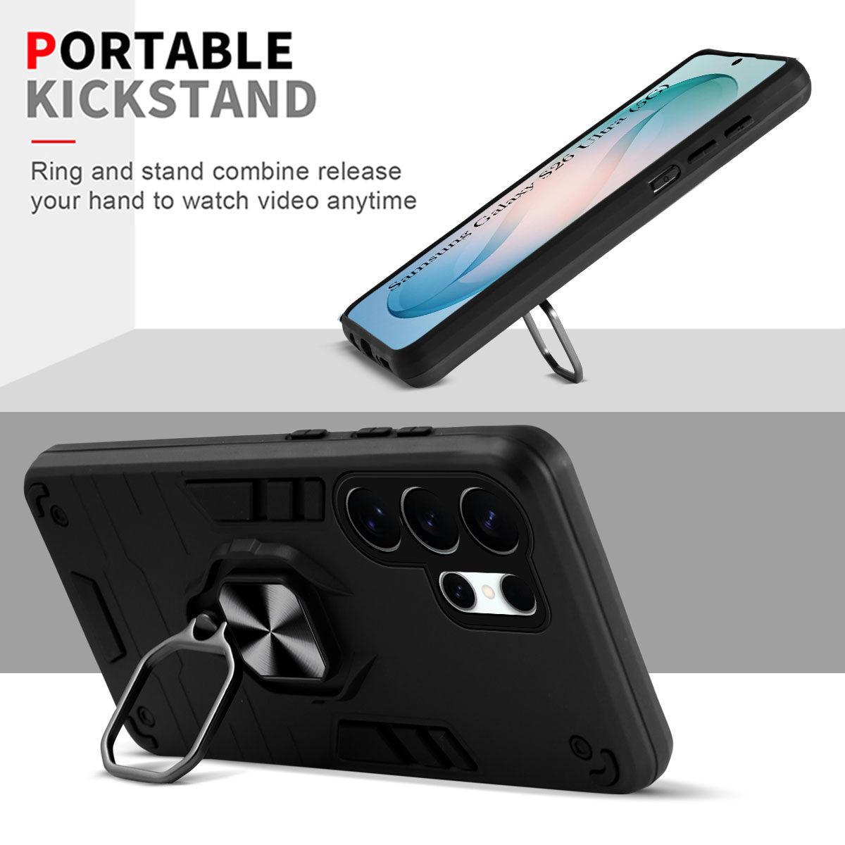 For Samsung Galaxy S26 Ultra Hybrid Armor Back Cover Case (Shockproof Dual Layer Polycarbonate |Ring Holder Kickstand)