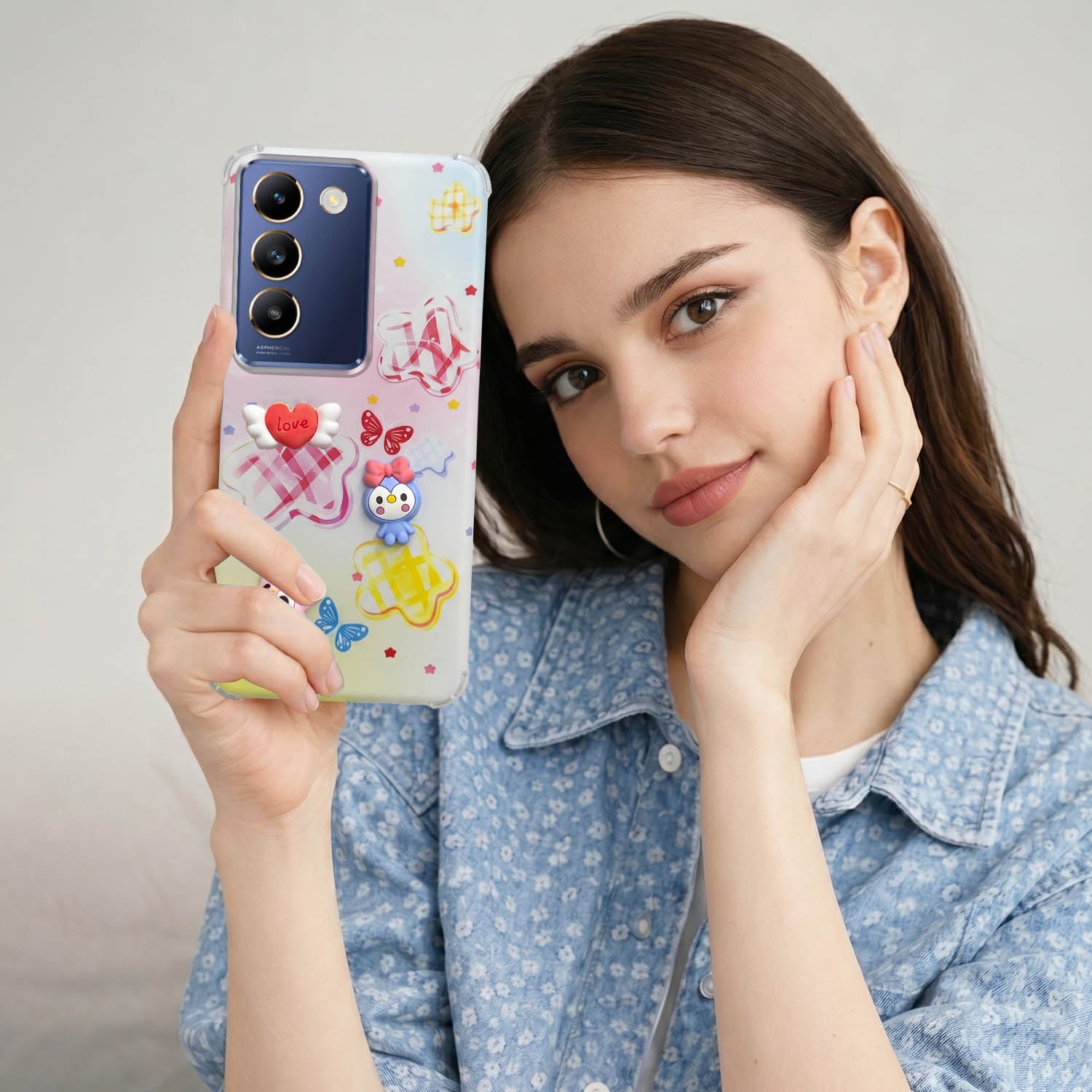 For Vivo T3 5G Back Cover Case (3D Cute Cartoons | Hard Back Side Soft | Matte Premium Finish | HD Printing)