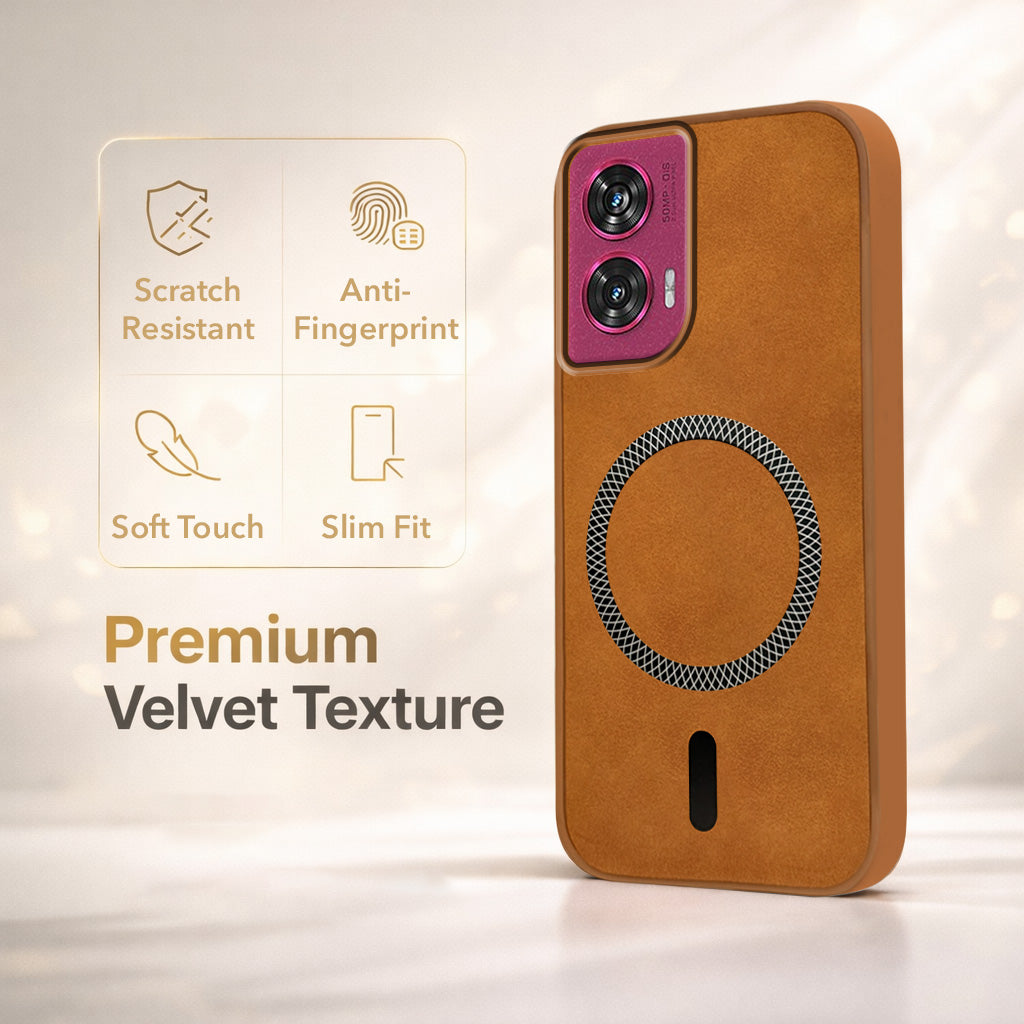 For Motorola Moto Edge 50 Fusion Back Cover Case Leather Finish (MagSafe Compatible Wireless Charging | Soft Touch | Camera Bump Protection)