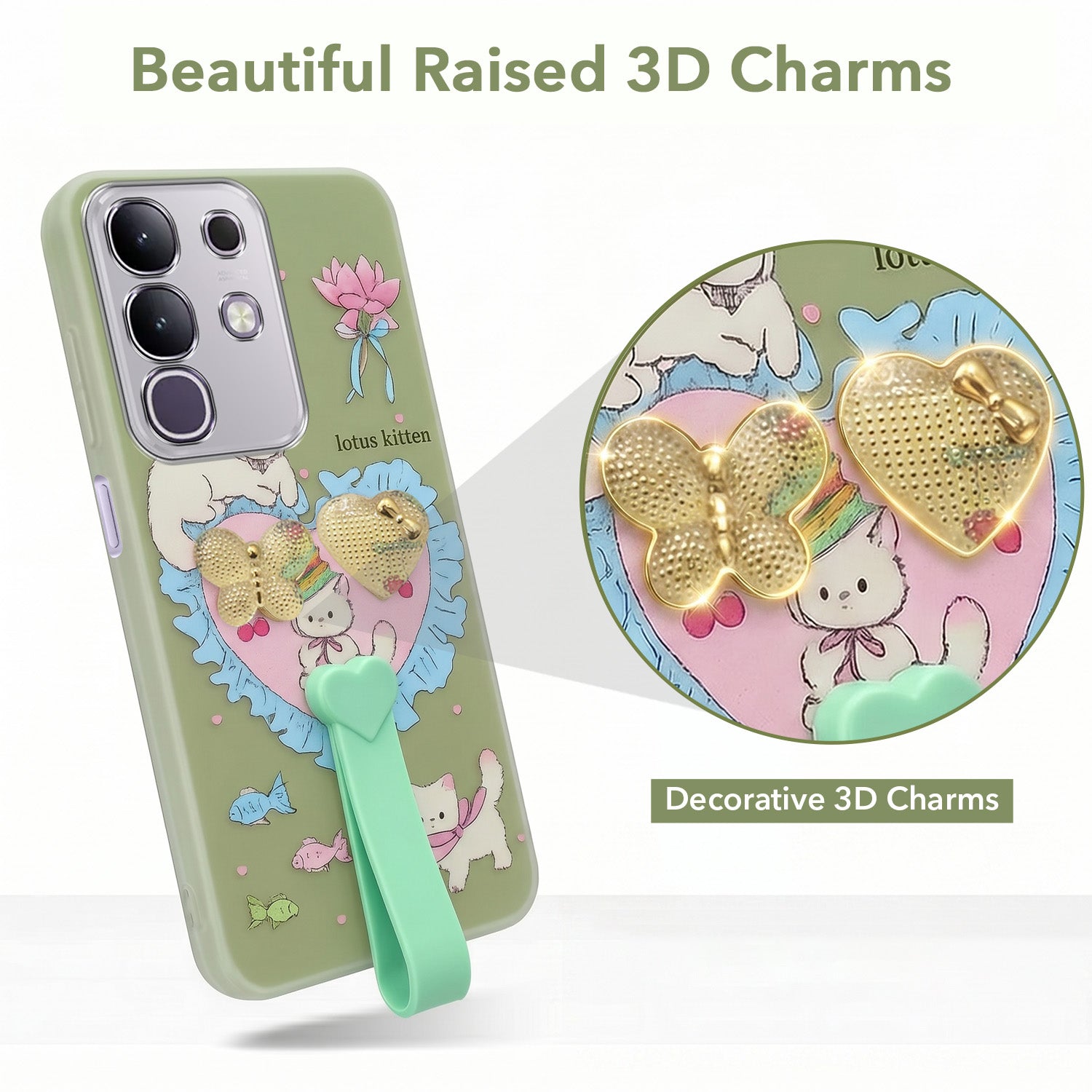 For Vivo T4x | Vivo Y31 Pro Back Cover Case (3D Cute Heart Strap Holder | Camera Protection | Designer Girls Print)