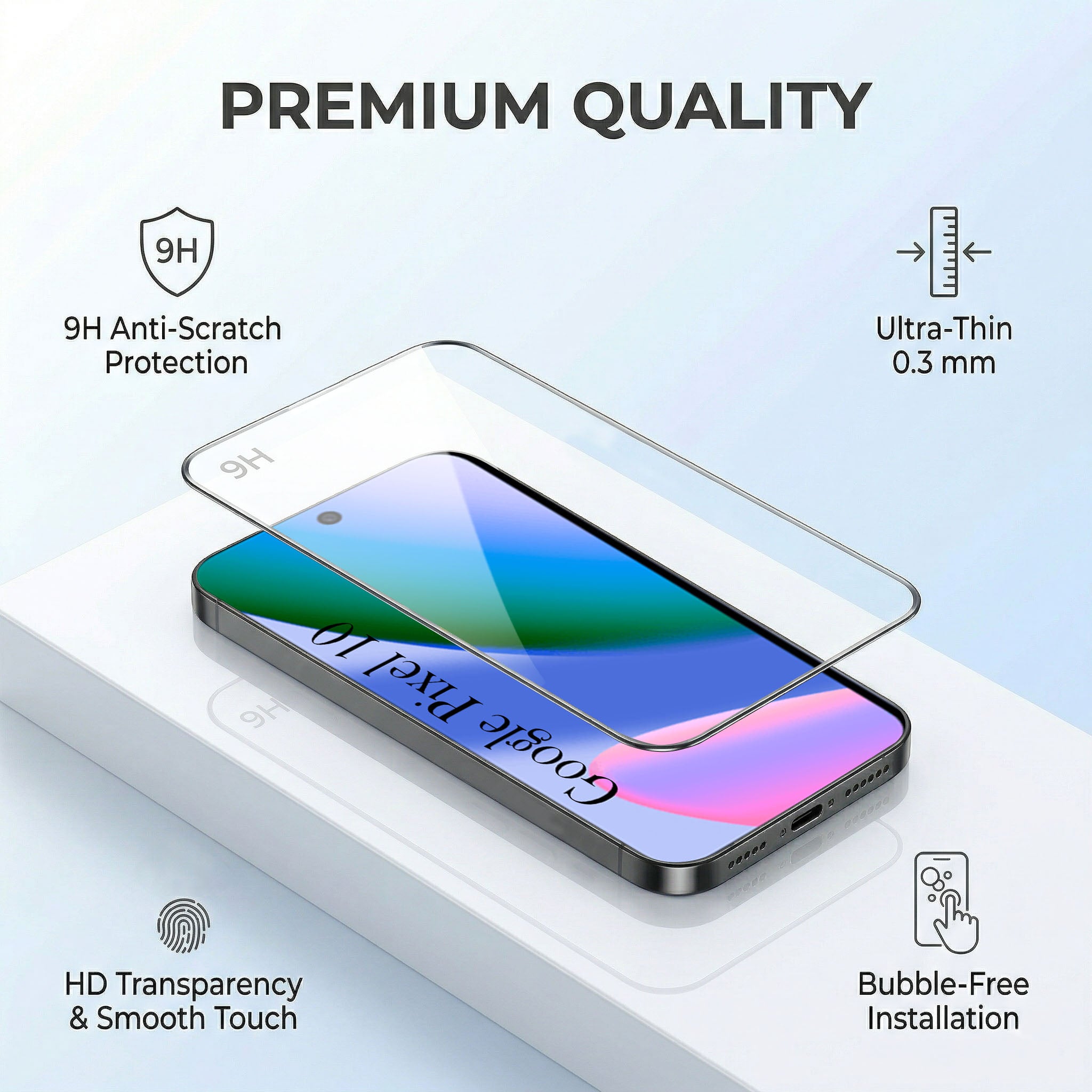 For Google Pixel 10 Combo with Back Cover and 9H Tempered Glass (Lifetime Anti-Yellow | Sleek Hard Crystal | Oleophobic Coating Screen Glass)