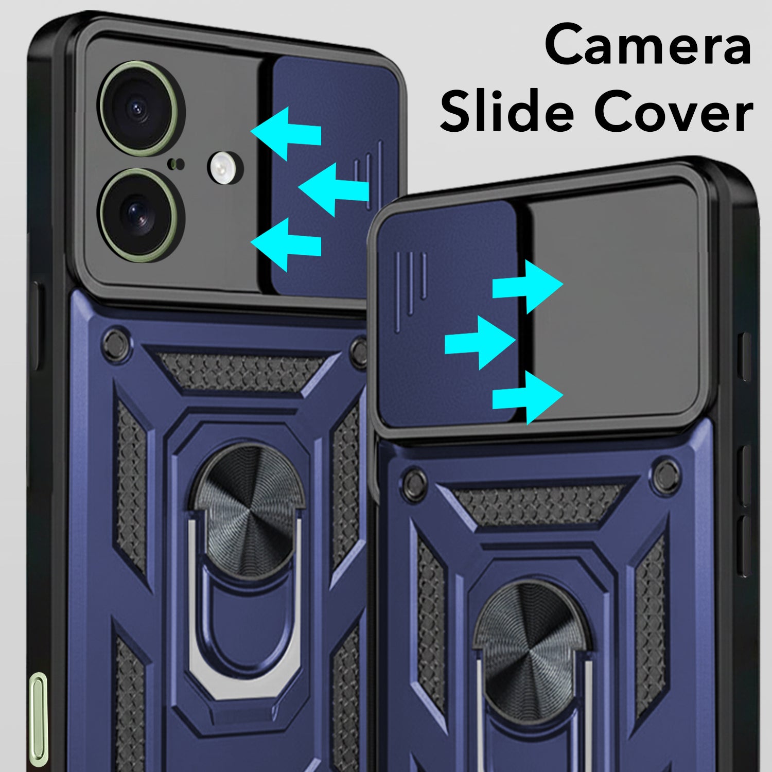 For Apple iPhone 17 Back Cover Case (Sliding Shutter Camera Protection | Polycarbonate |Ring Holder Kickstand)