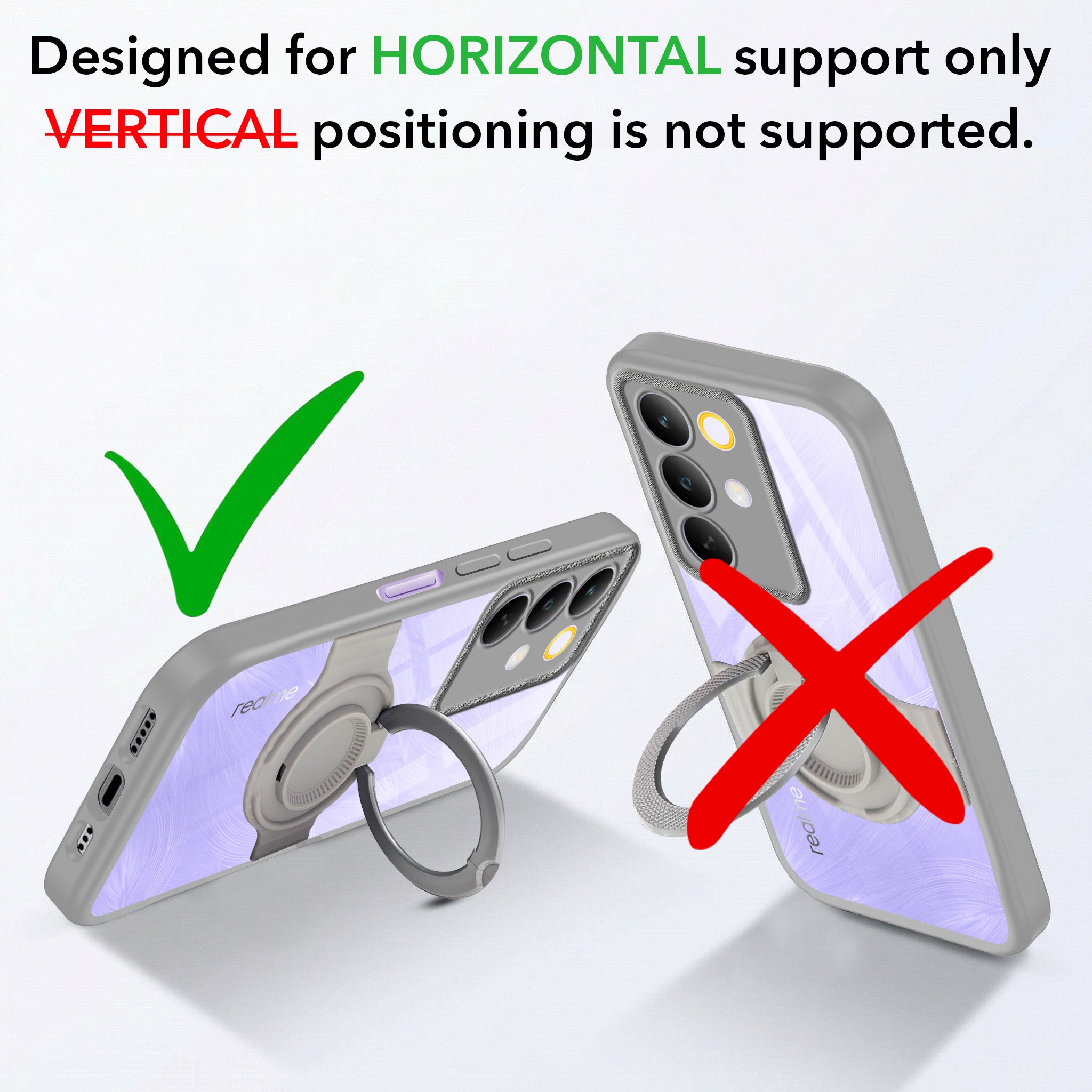 For Realme C85 5G | Realme Narzo 90x Back Cover Case with stand (Built-in Ring Holder Kickstand | Lifetime Anti Yellow | Camera Protection)
