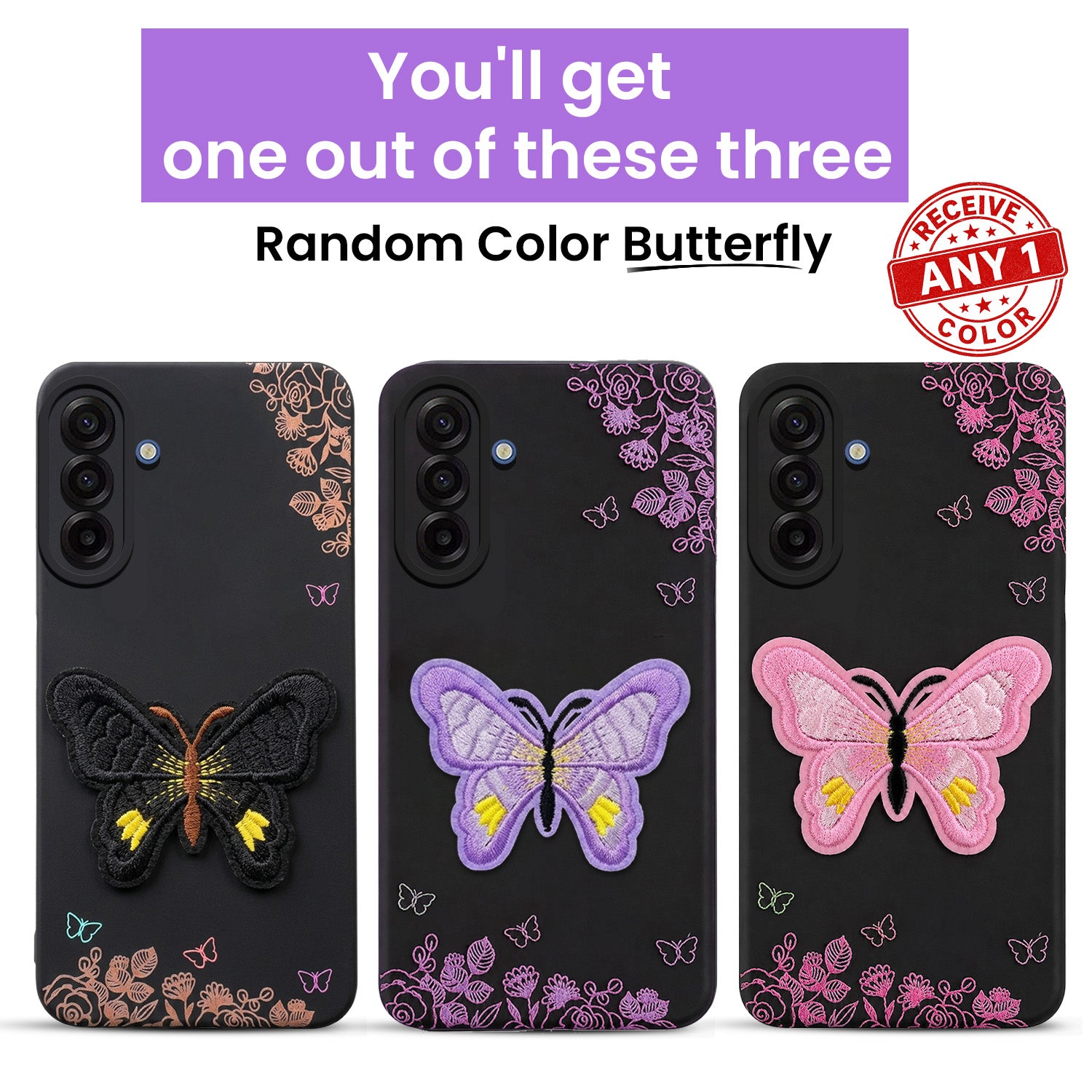 For Samsung Galaxy A17 | Samsung F17 | Samsung M17 5G Back Cover Case (Soft Butterfly Embroidery | Women Teen Girls | Camera Protection| Matte Silicone)
