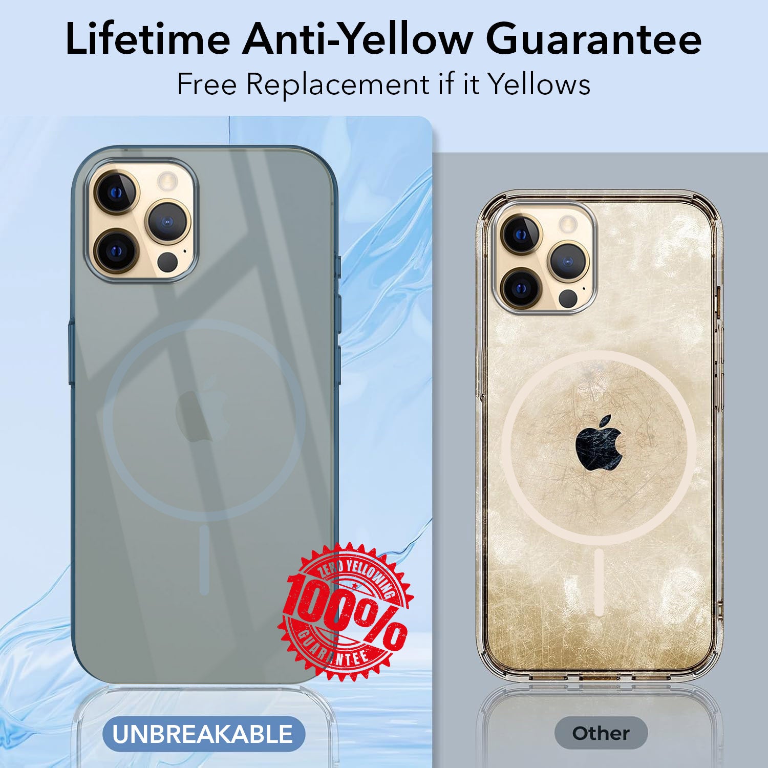 For Apple iPhone 12 Pro Back Case Cover Lifetime Anti-Yellow MagSafe Compatible Clear (Sleek Hard Crystal | Camera Protection and Shockproof)