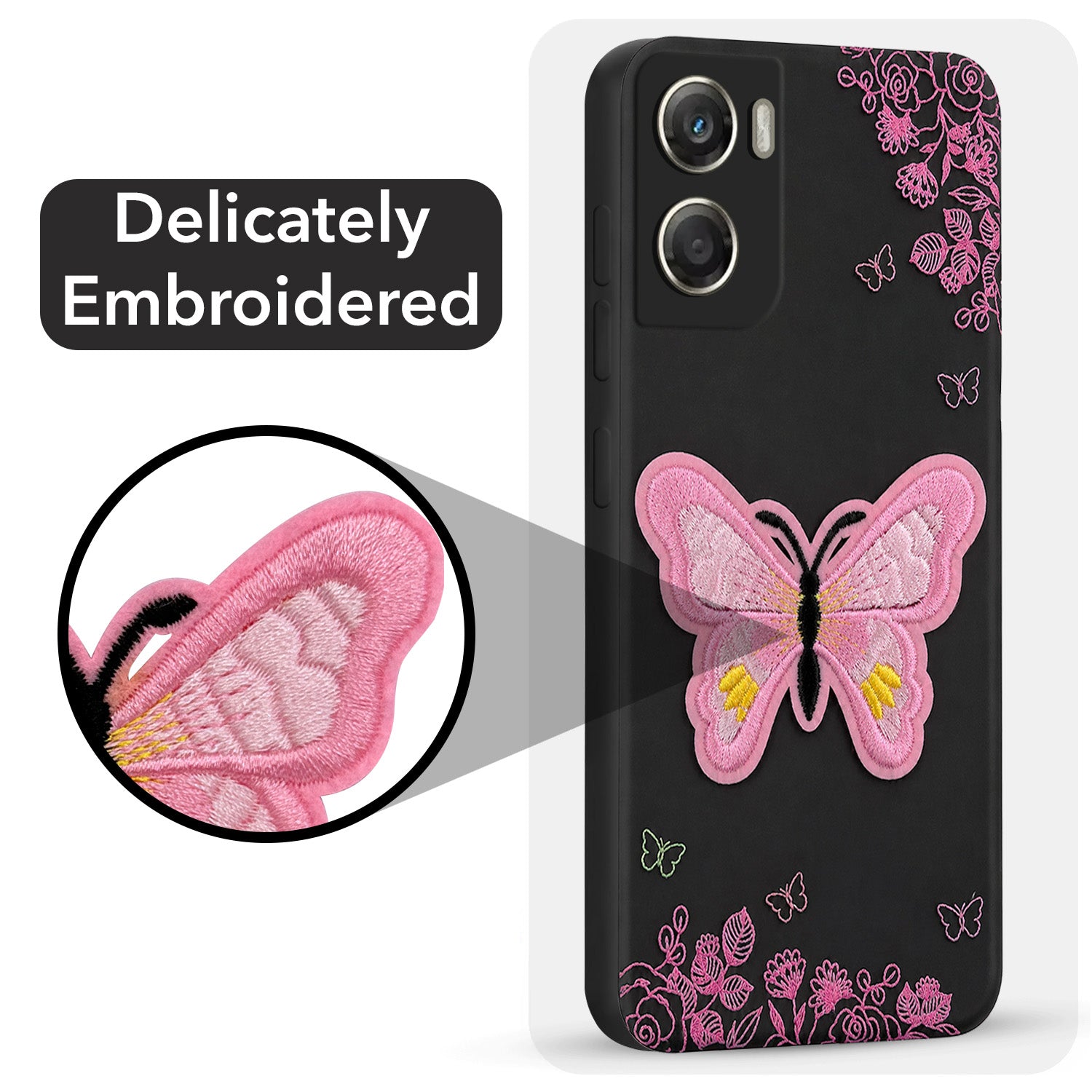 For Motorola Moto G06 Power Back Cover Case (Soft ButterFly Embroidery | Women Teen Girls | Camera Protection| Matte Silicone)