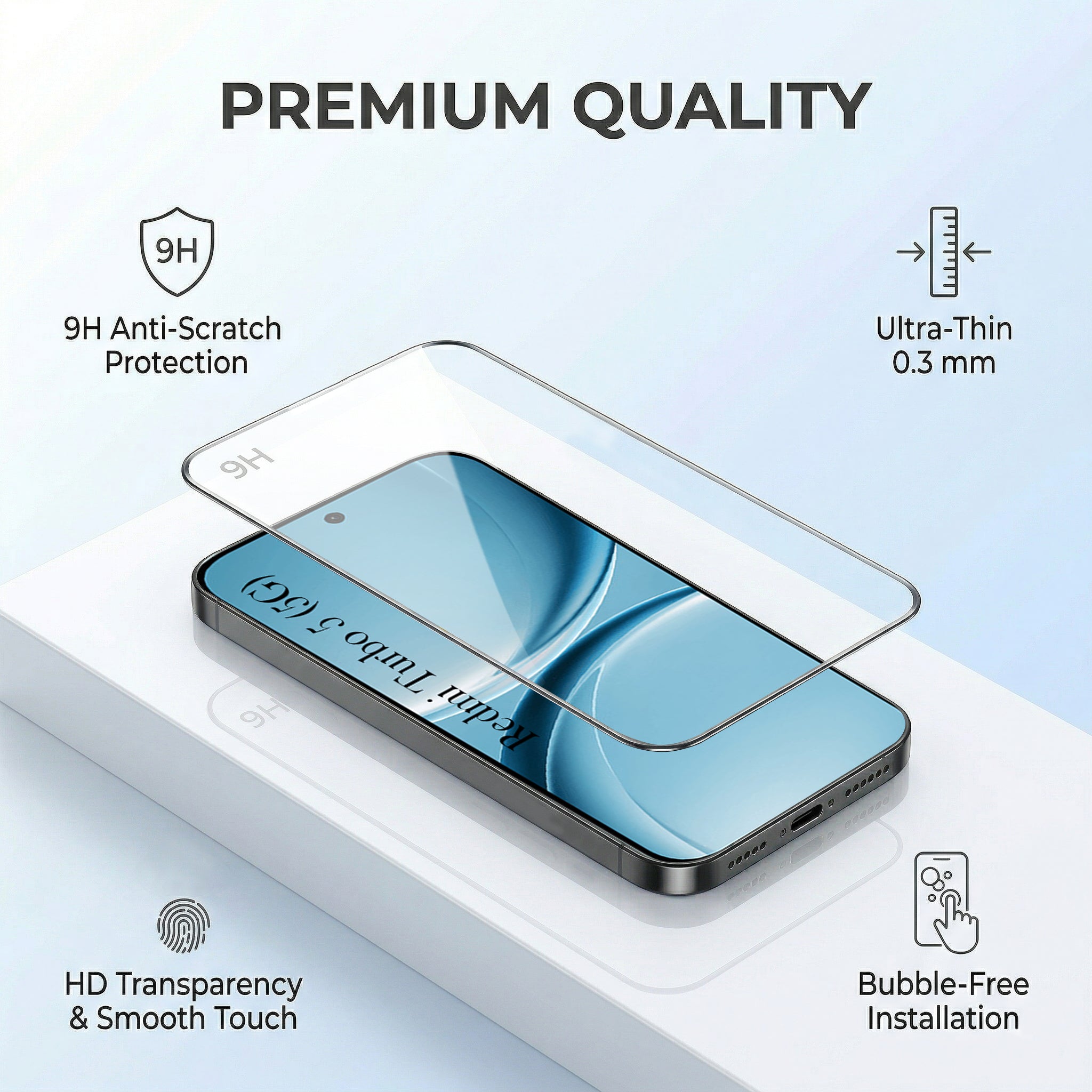 For Redmi Turbo 5 Combo with Back Cover and 9H Tempered Glass (Liquid Silicone | Camera Protection | Oleophobic Coating Screen Glass)