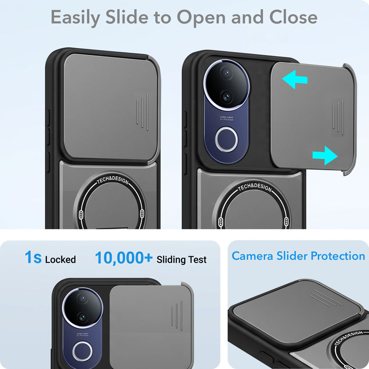 For Vivo T4R Back Case Cover Metallic (Hybrid Armor Kickstand | Sliding Shutter Camera Protection | MagSafe Compatible)