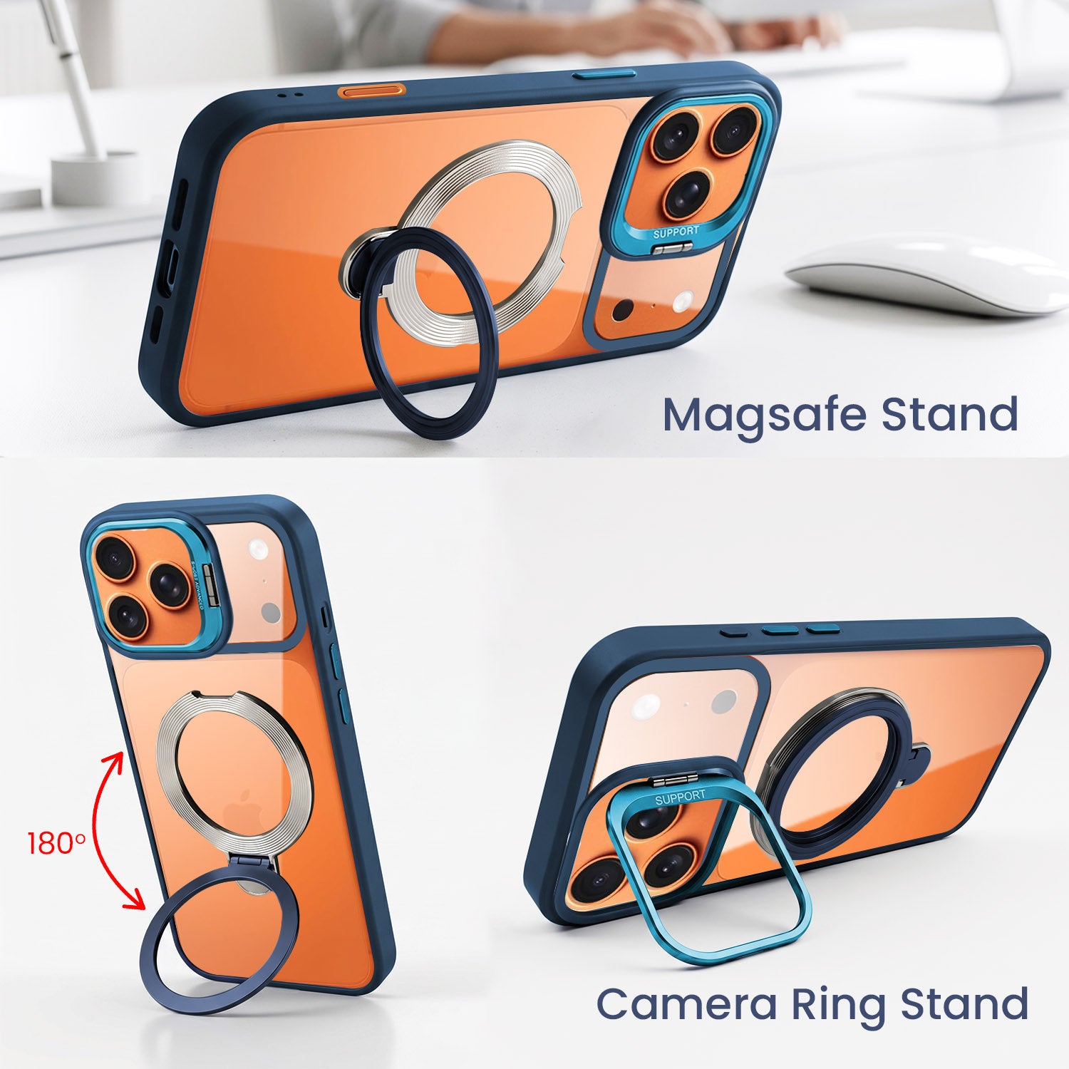 For Apple iPhone 17 Pro Max Back Cover Case Crystal (Lifetime Anti Yellow | Magnetic Ring Stand | Camera Lens Protection | MagSafe Compatible)